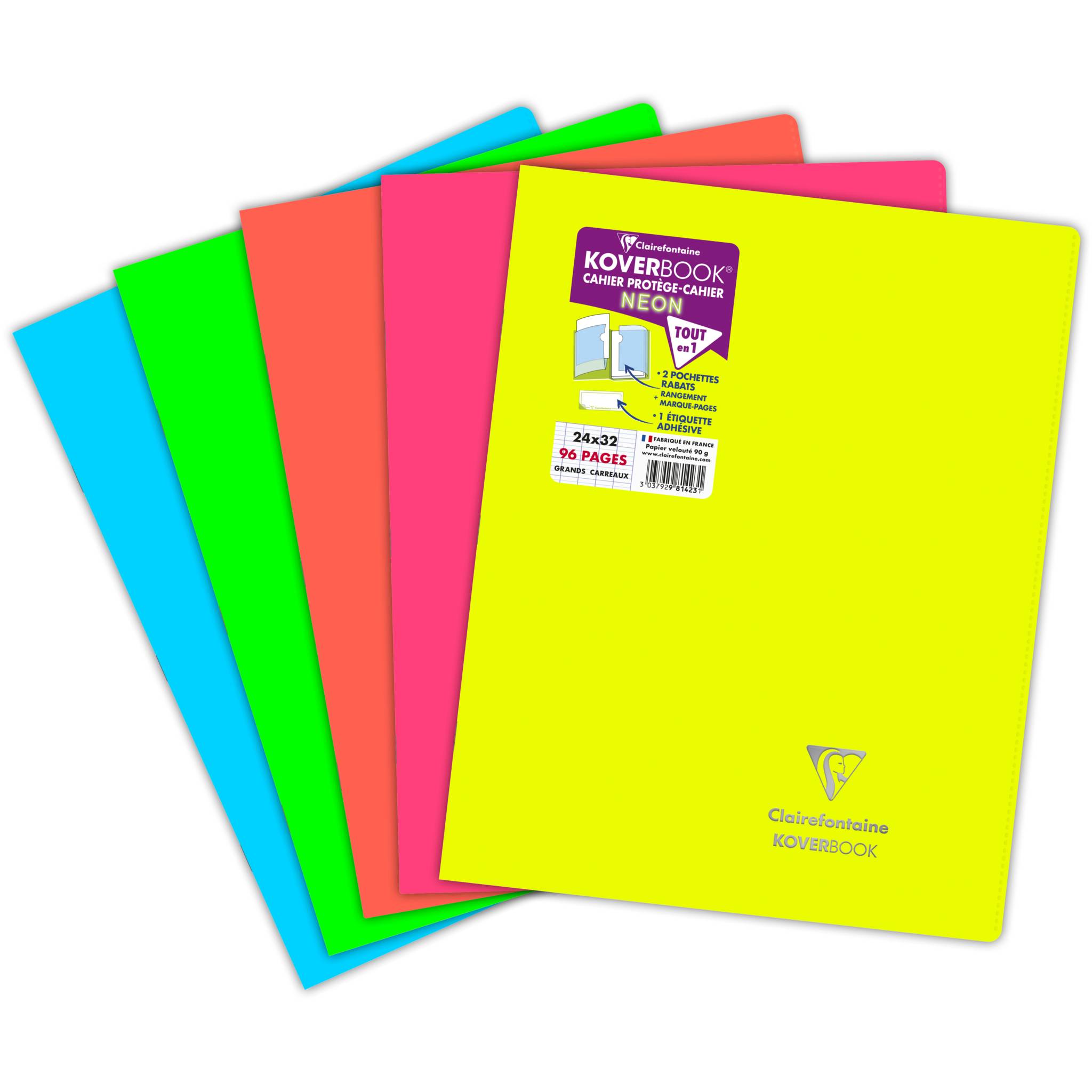 Clairefontaine 10x Koverbook Neon Notizheft 24x32cm, 48 Blatt Sortiert 981423C