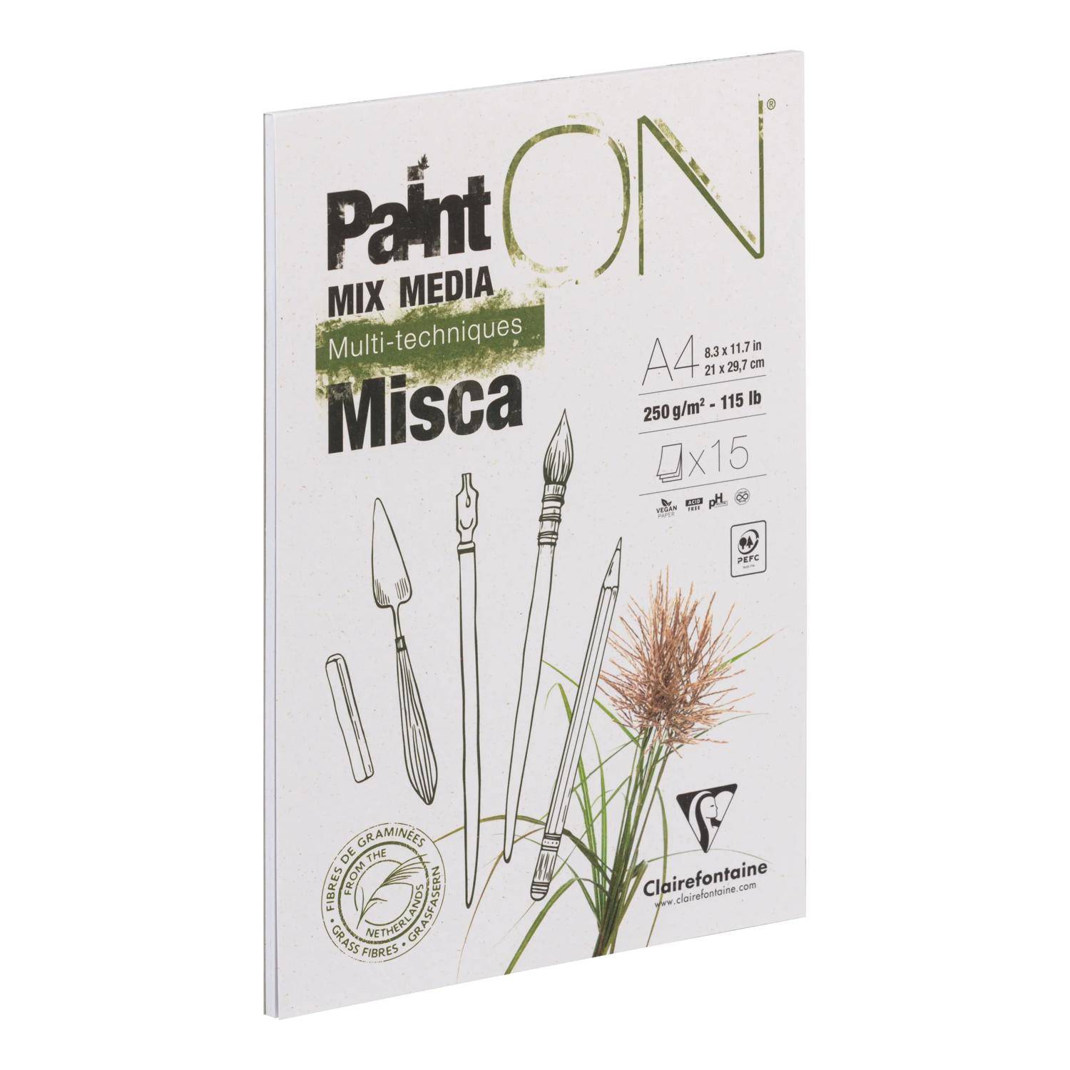 Clairefontaine 4x PaintON Misca, Block A4 15 Blatt 250g, Mixed Media 976121C