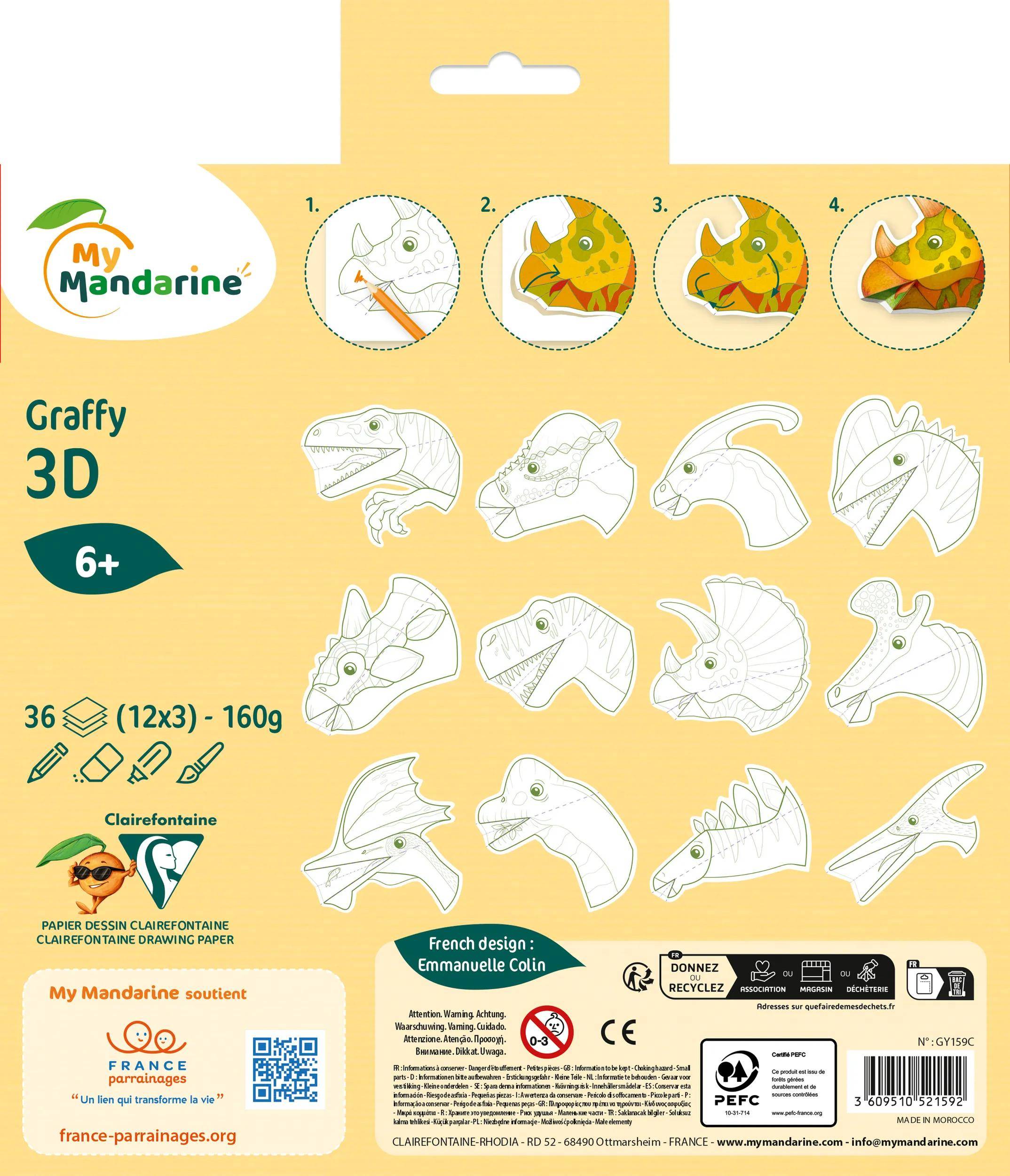Avenue Mandarine 5x Graffy 3D, Dinosaurier - Gelb GY159C