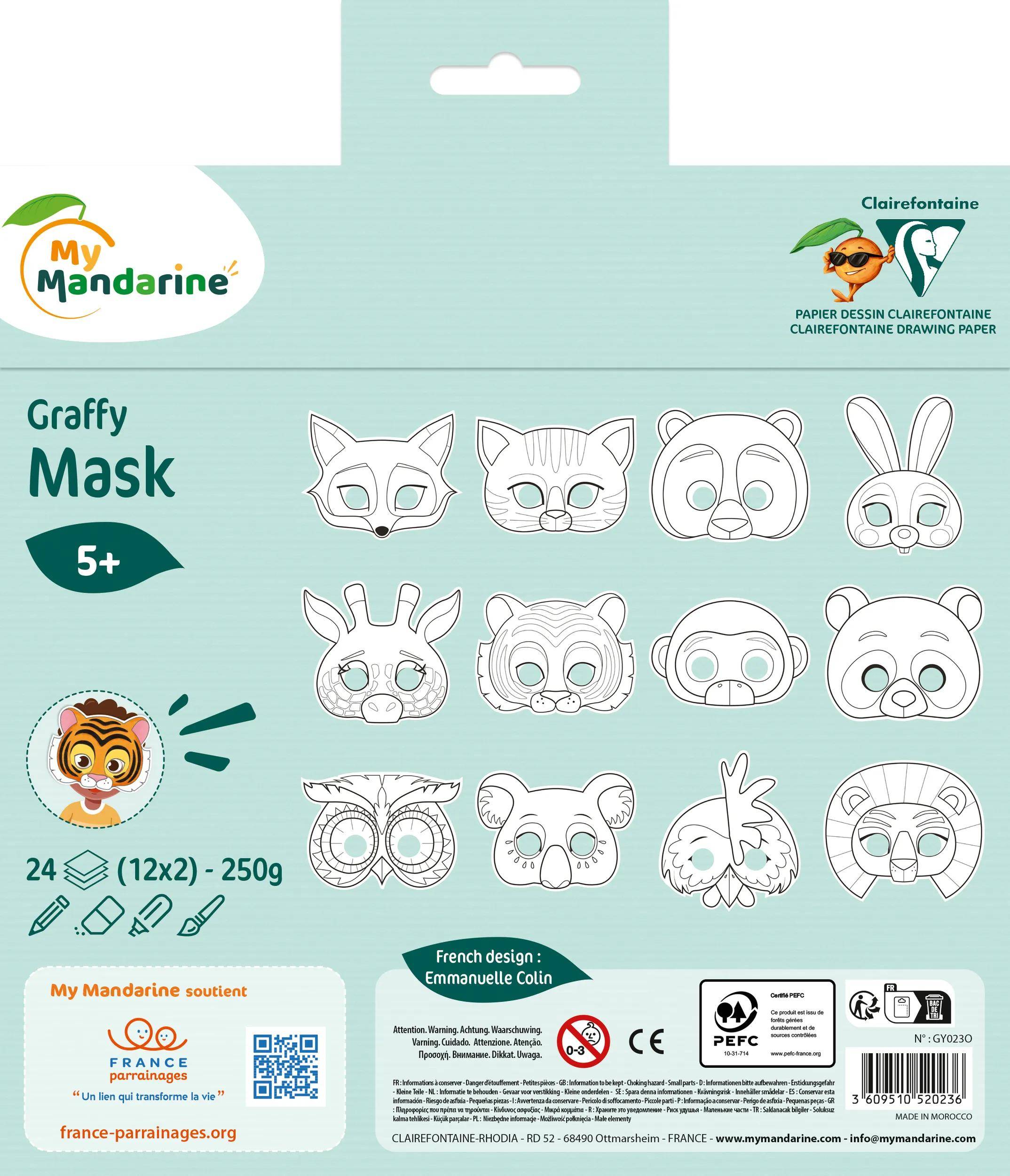 Avenue Mandarine 5x Graffy Pop Mask, Tiere - Blau GY023O