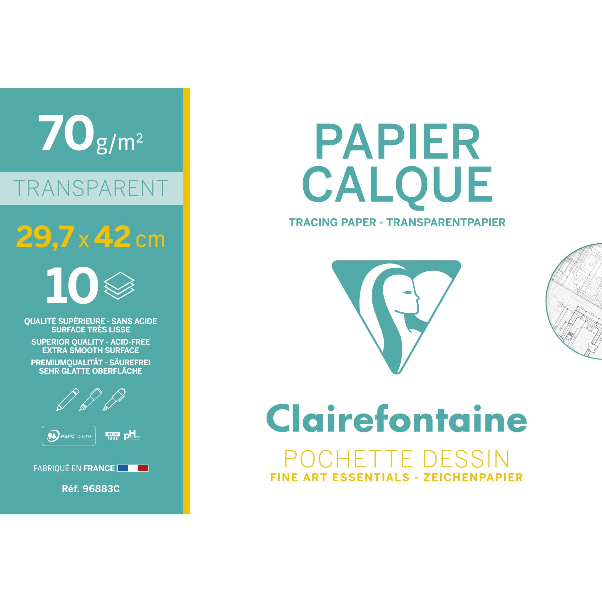 Clairefontaine 10x Transparentpapier, Packung mit 10 Blatt A3, 70g 96883C