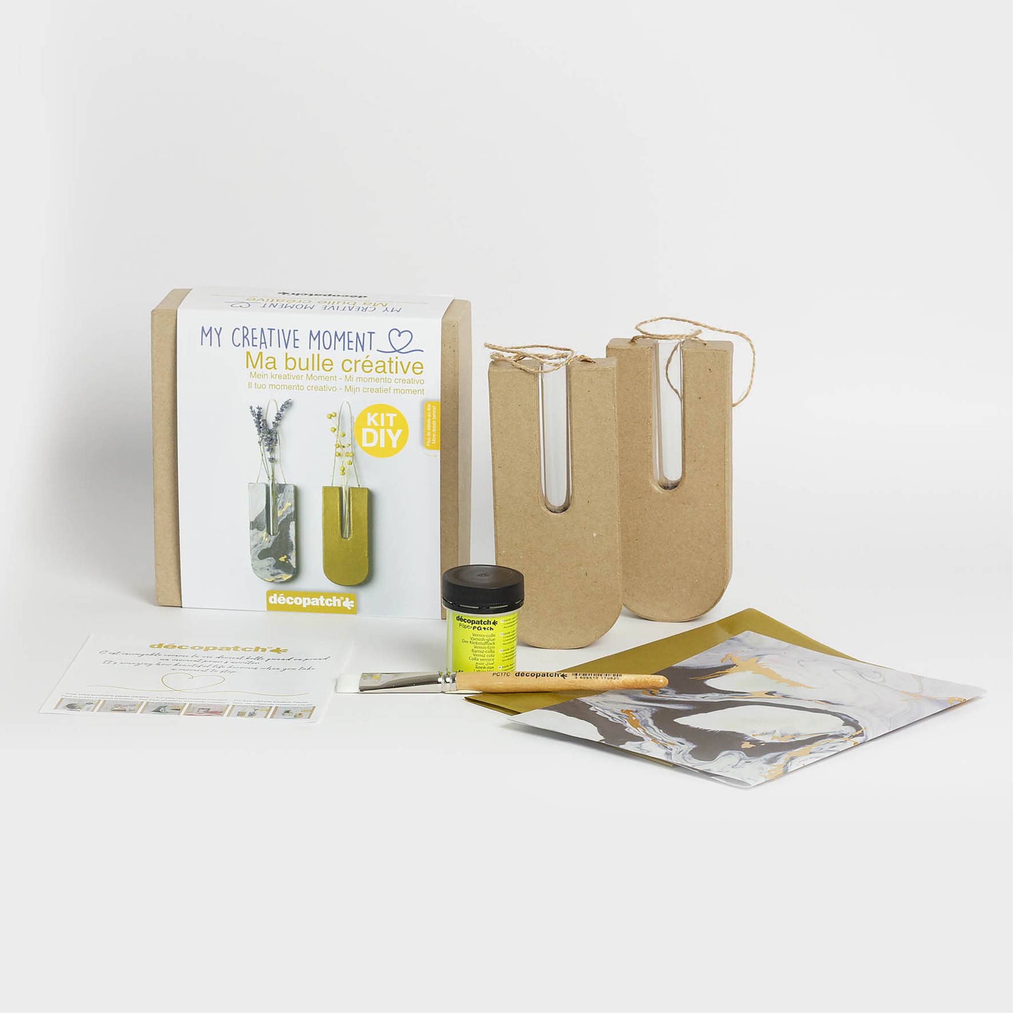 Décopatch 5x Mini-Set für Erwachsene, Mein kreativer Moment, Stielvase KIT042C