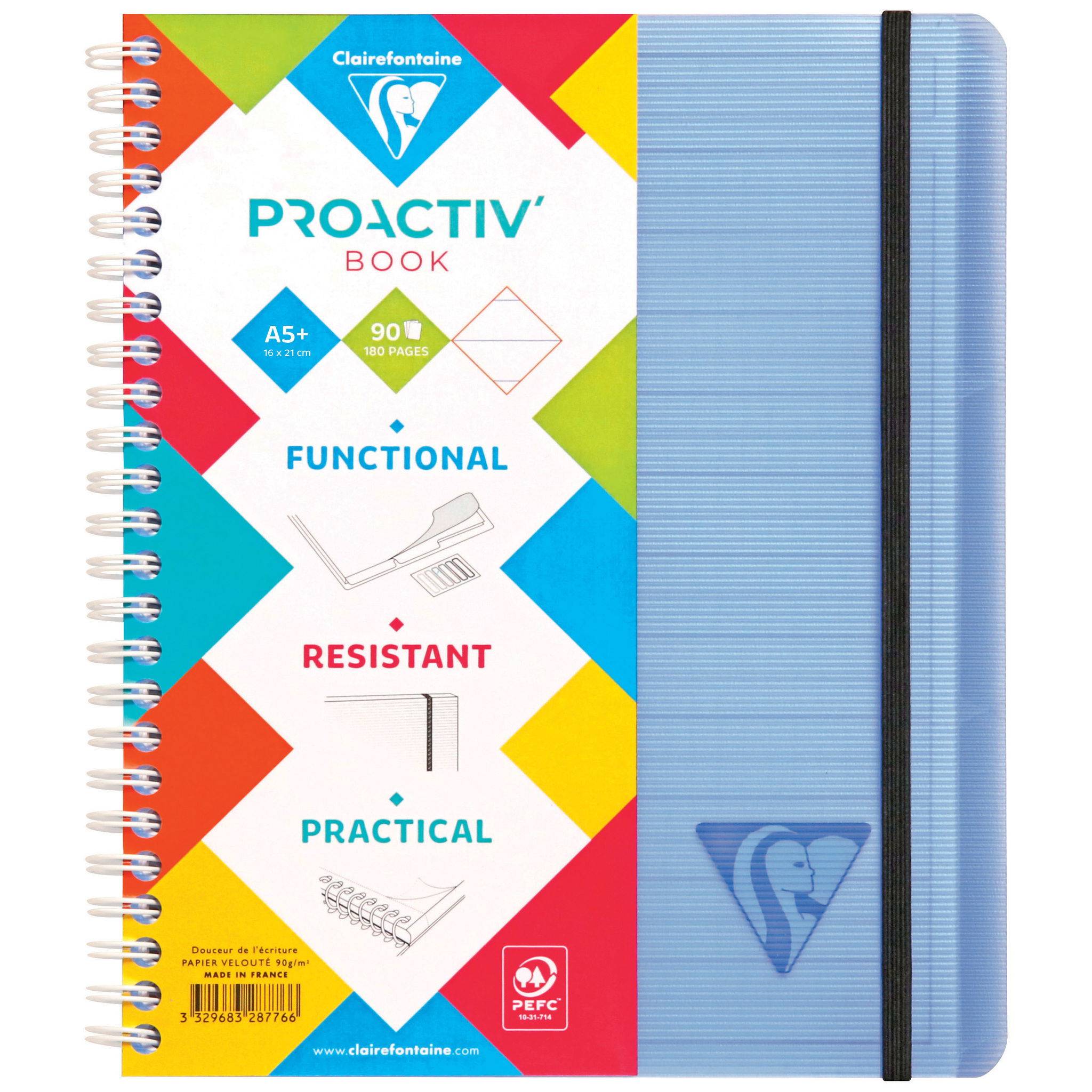 Clairefontaine 5x PROACTIV'BOOK 16x21cm 80 Blatt liniert sortiert 328776C