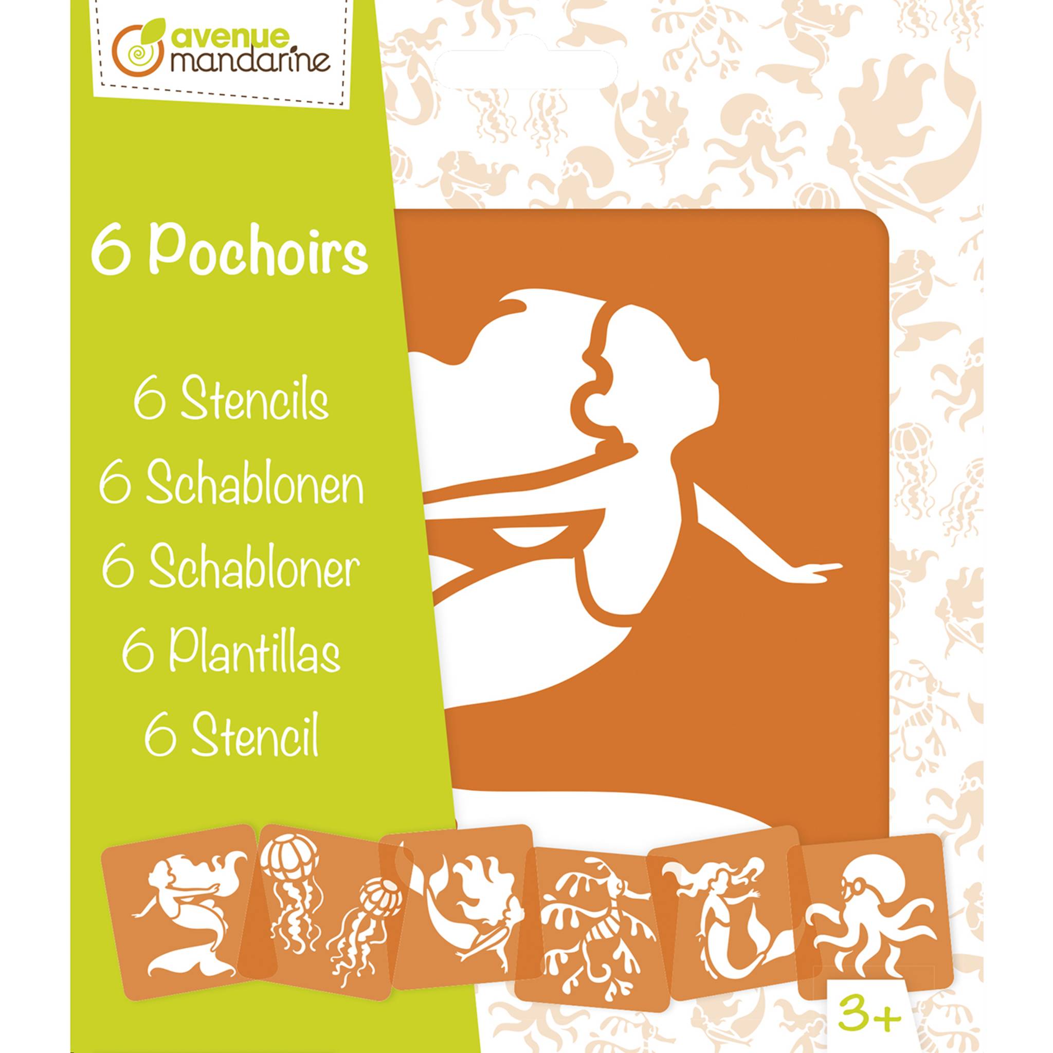 Avenue Mandarine 3x 6 tlg Schablonenset für Kinder Meerjungfrauen Orange PO010C