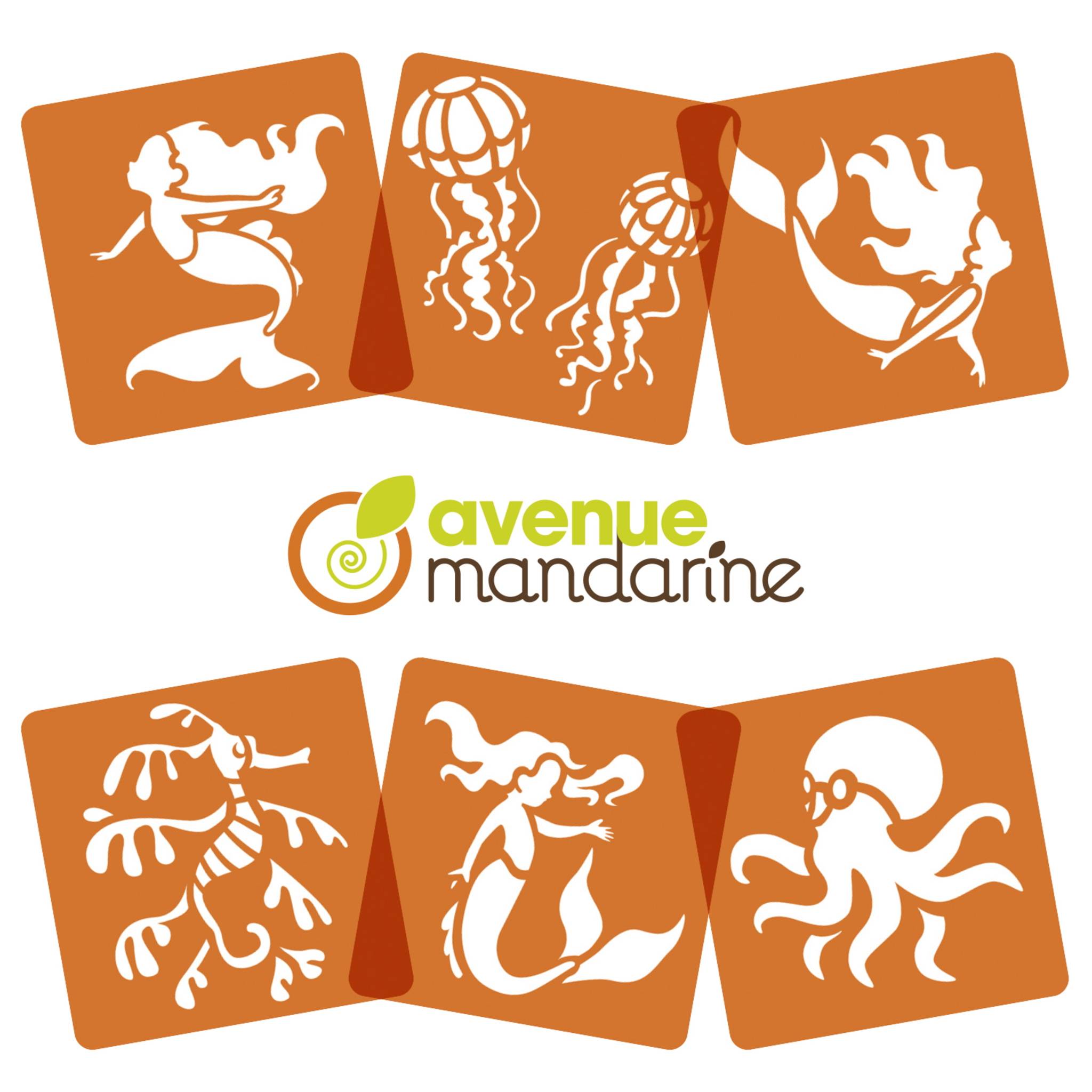 Avenue Mandarine 3x 6 tlg Schablonenset für Kinder Meerjungfrauen Orange PO010C