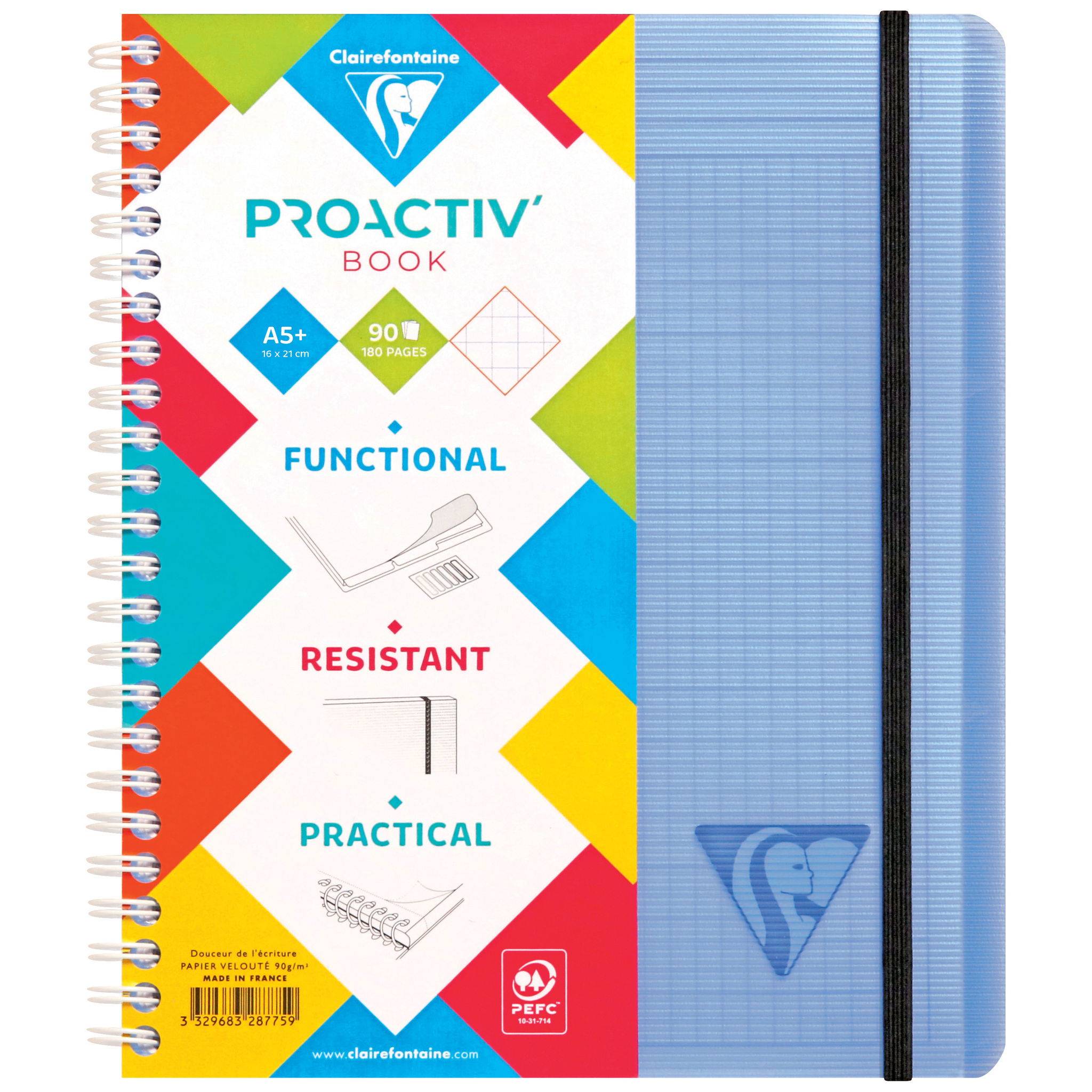 Clairefontaine 5x PROACTIV'BOOK 16x21cm 80 Blatt kariert sortiert 328775C
