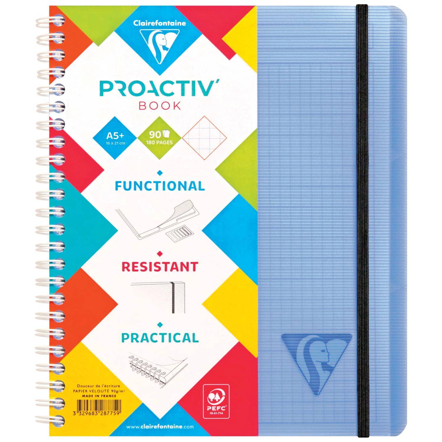 Clairefontaine 5x PROACTIV'BOOK 16x21cm 80 Blatt kariert sortiert 328775C