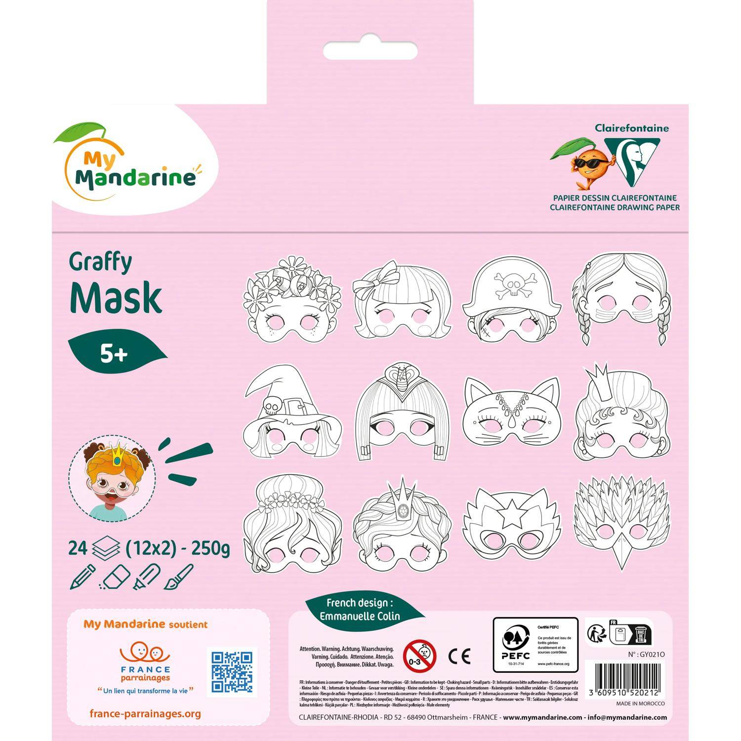 Avenue Mandarine 5x Graffy Pop Mask, Mädchen - Rosa GY021O