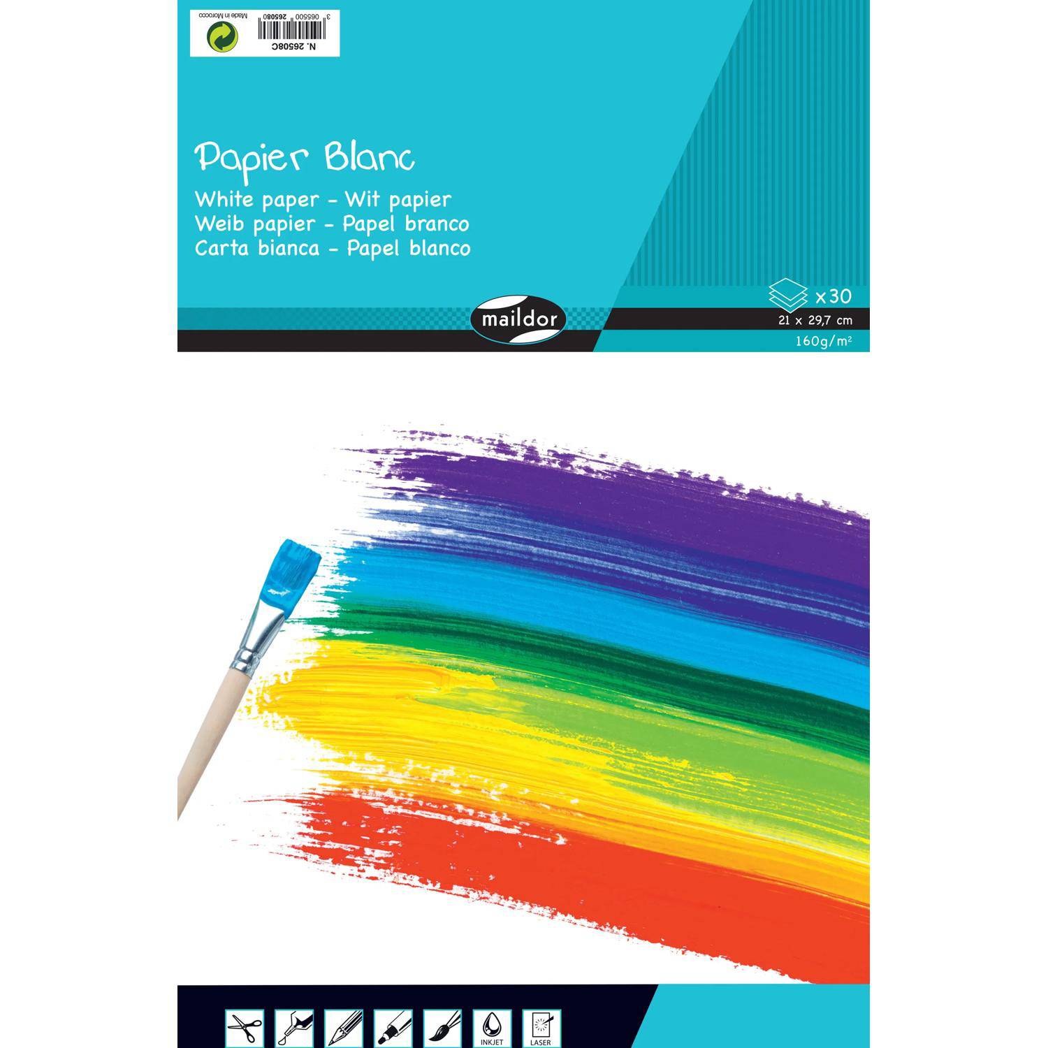 Clairefontaine 5x Zeichenblock Standard mit 30 Blatt A4 160g - Weiß 26508C