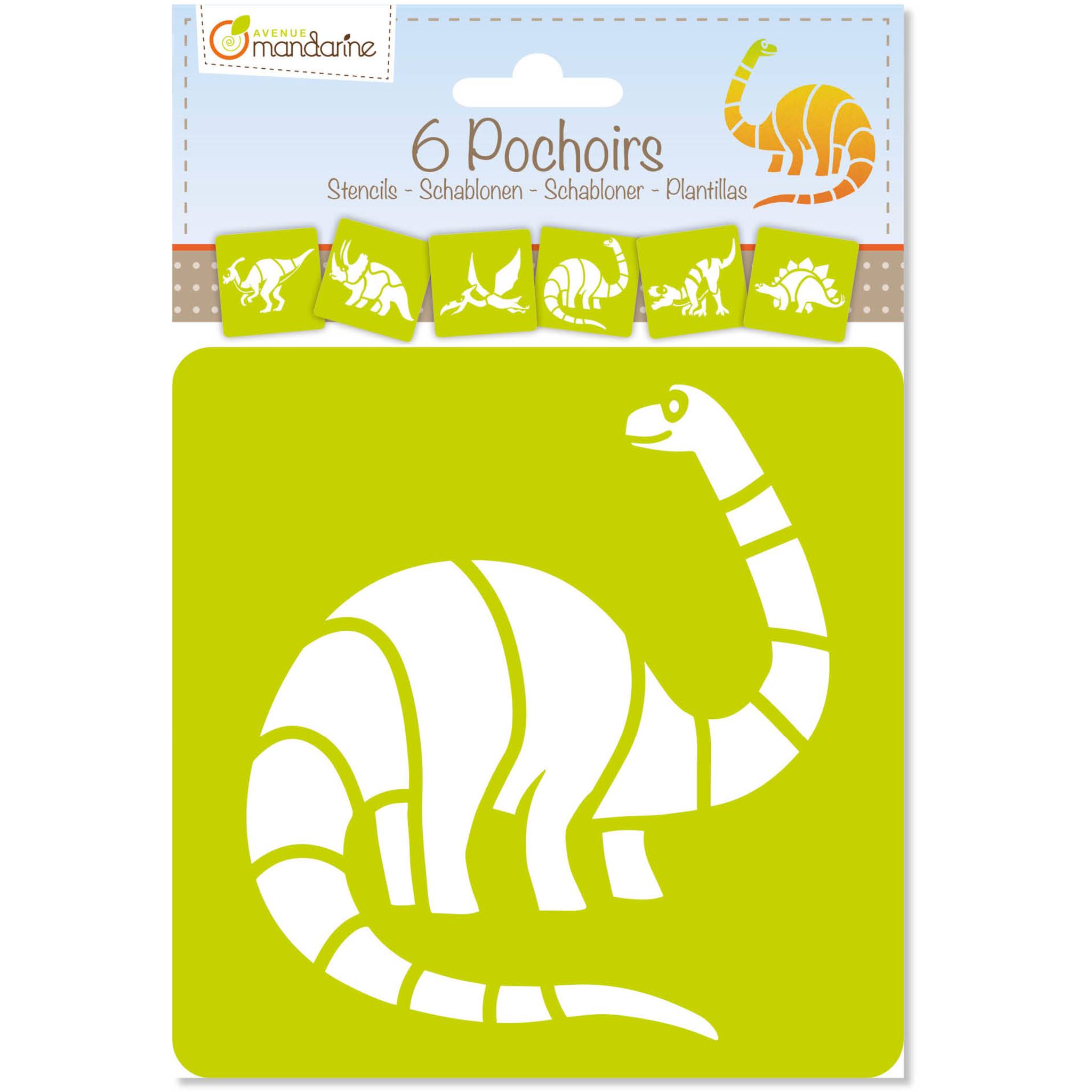 Avenue Mandarine 3x 6 tlg Schablonenset für Kinder, Dinosaurier Orange 42449MD