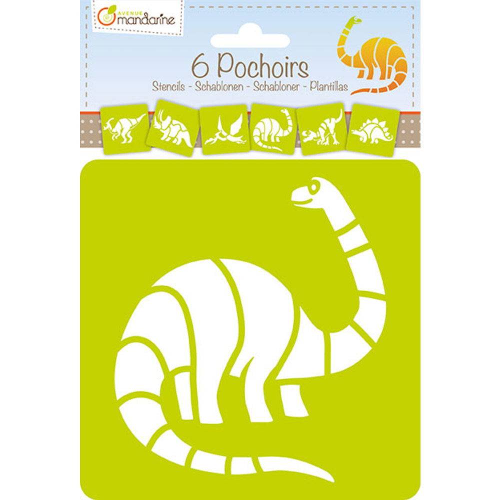Avenue Mandarine 3x 6 tlg Schablonenset für Kinder, Dinosaurier Orange 42449MD