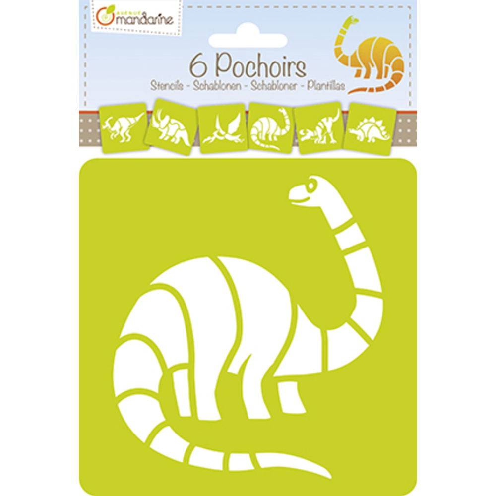 Avenue Mandarine 3x 6 tlg Schablonenset für Kinder, Dinosaurier Orange 42449MD