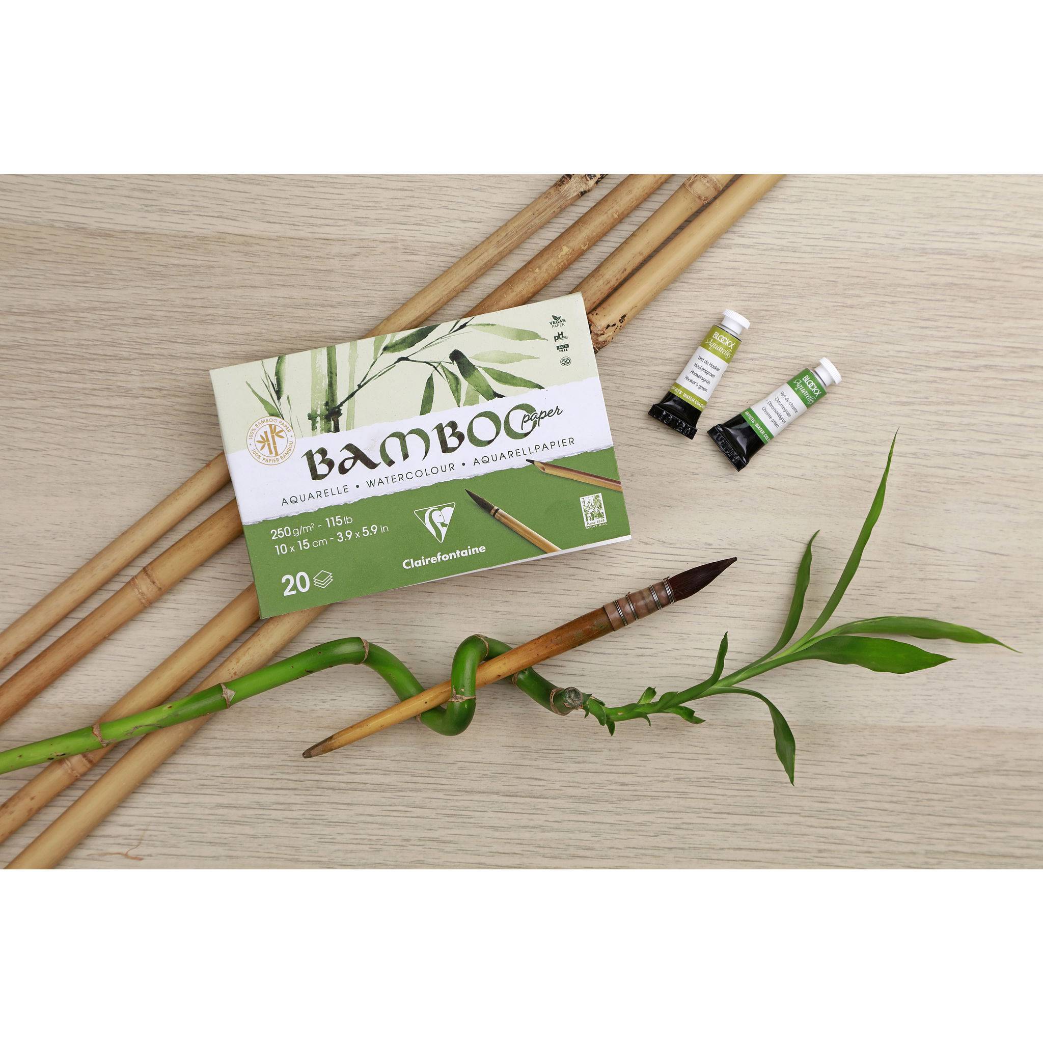 Clairefontaine 4x Bamboo, Spiralblock 15 Bl Bambuspapier, 26x36 cm, 250g 975926C