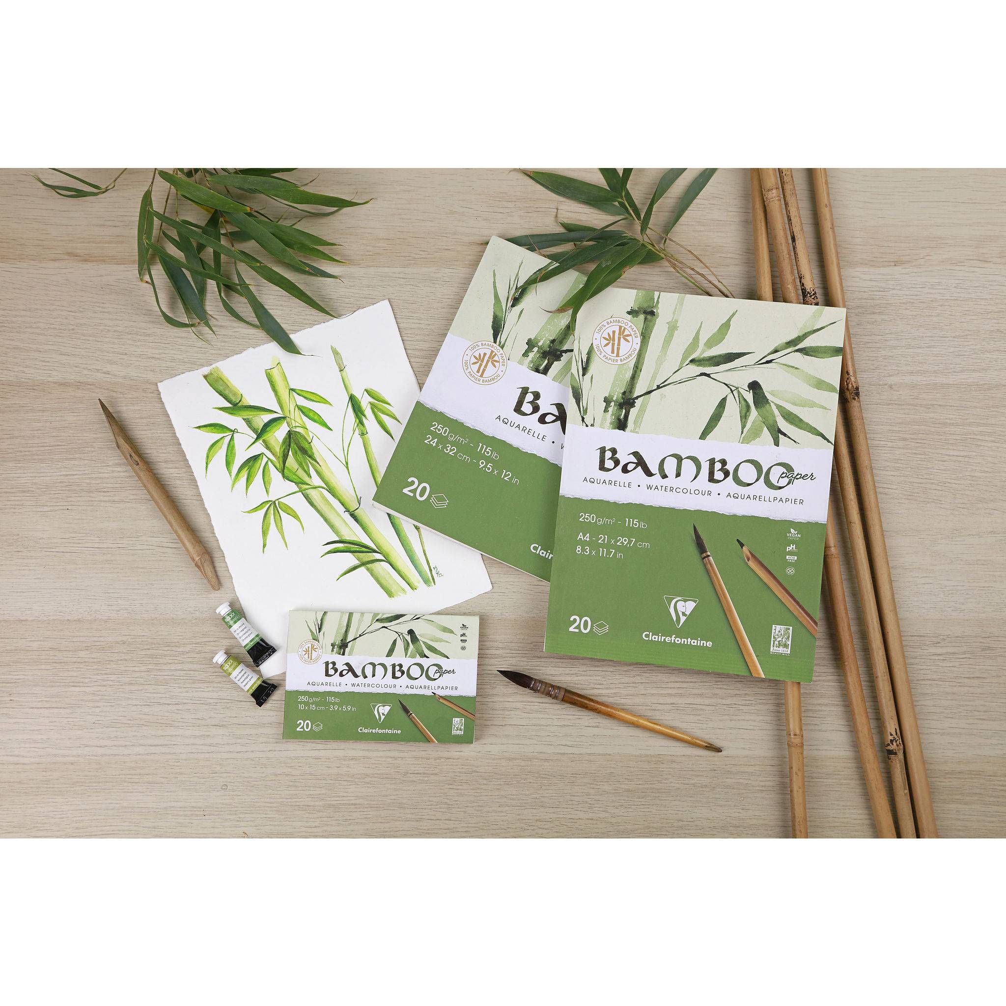 Clairefontaine 2x Bamboo, Spiralblock 15 Bl Bambuspapier, 15x15 cm, 250g 975924C