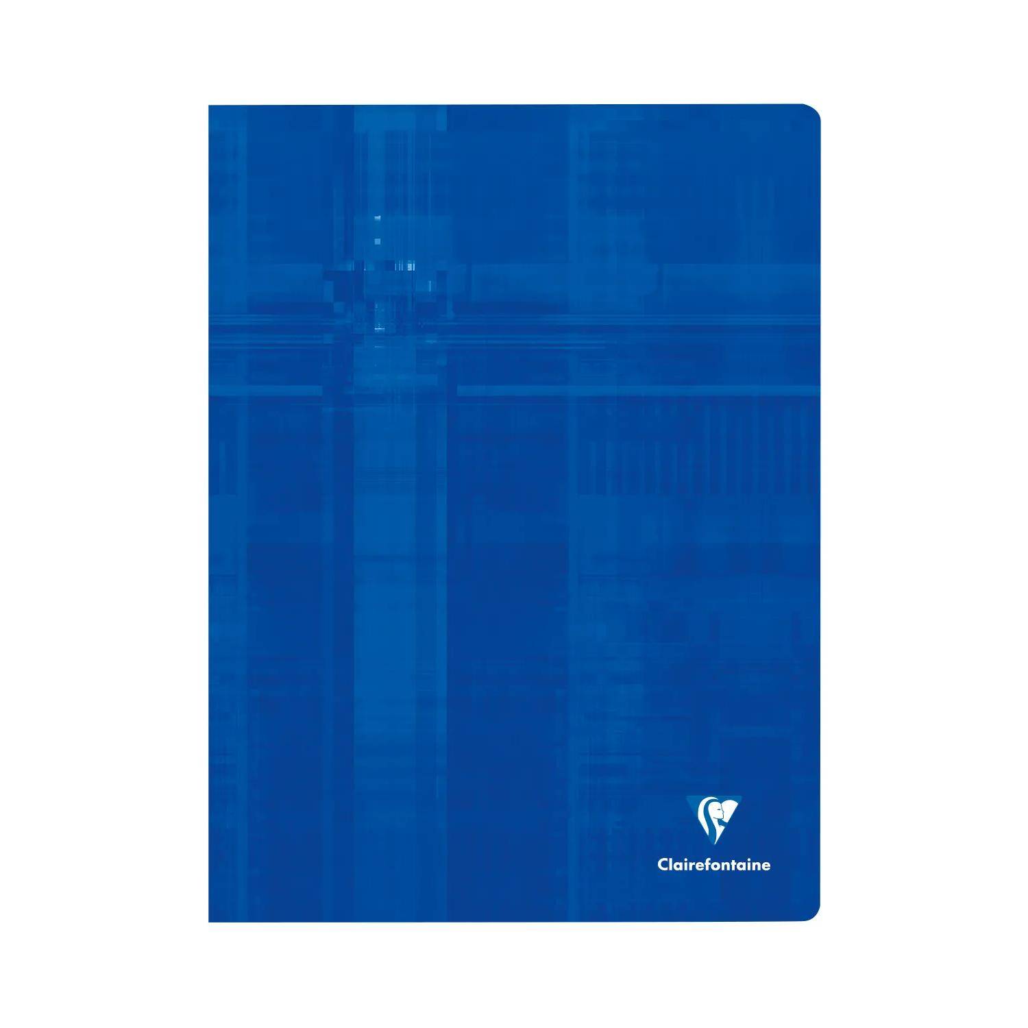 Blauer Clairefontaine-Notizbucheinband mit feinem Karomuster und Firmenlogo unten rechts.