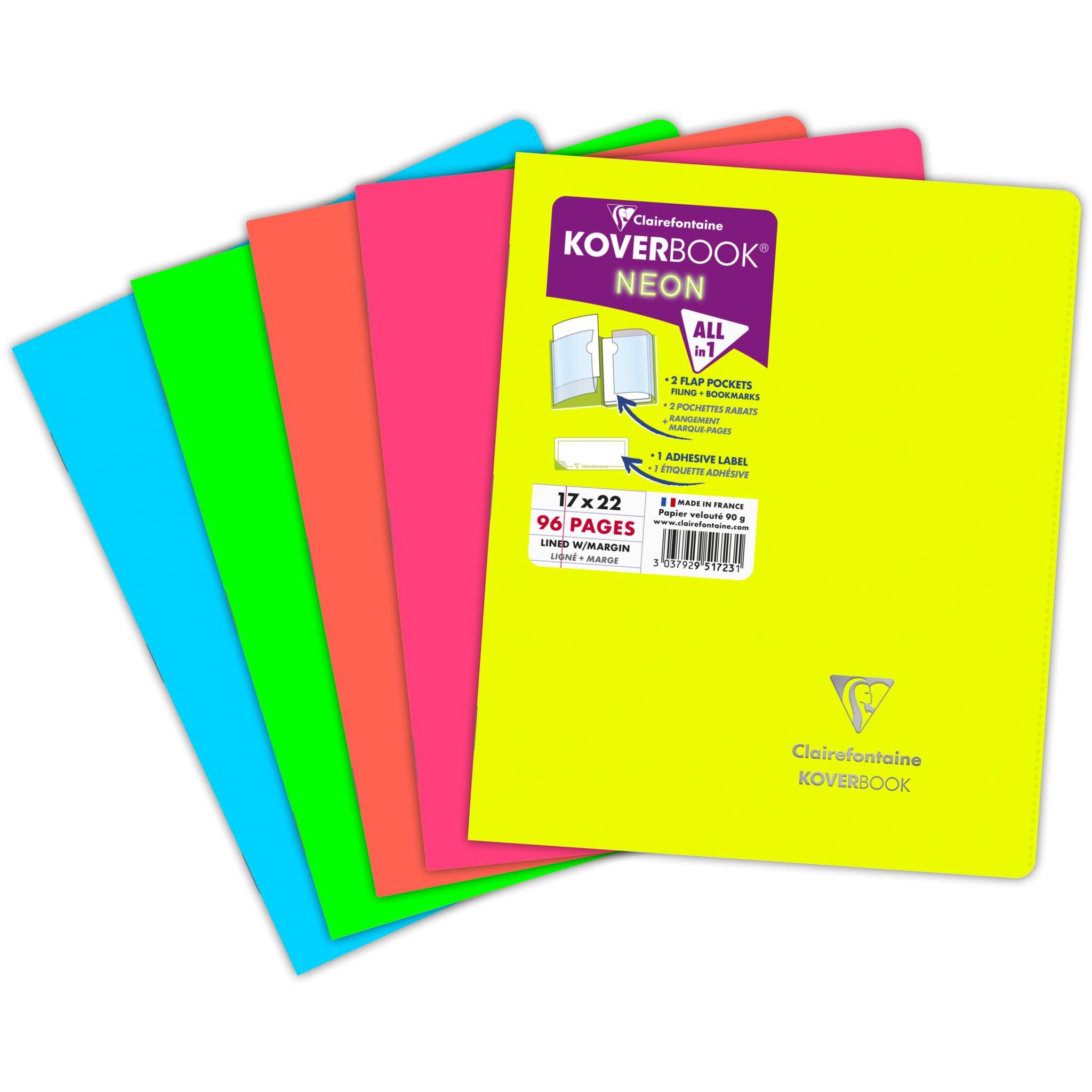 Clairefontaine 10x Neon Notizheft 17x22cm, 48 Blatt liniert Sortiert 951723C
