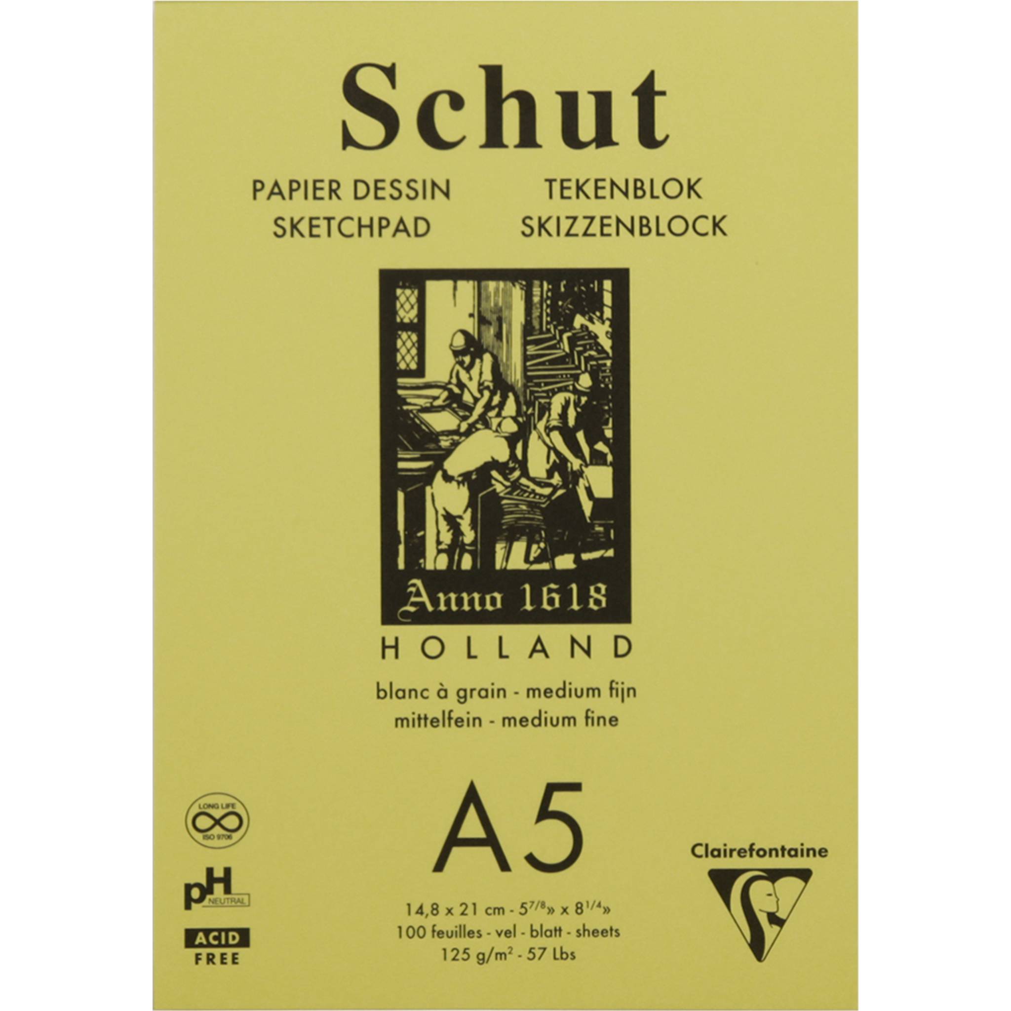 Clairefontaine 5x Skizzenblock A5 100 Blatt weiß telfeine Körnung SCH11805C