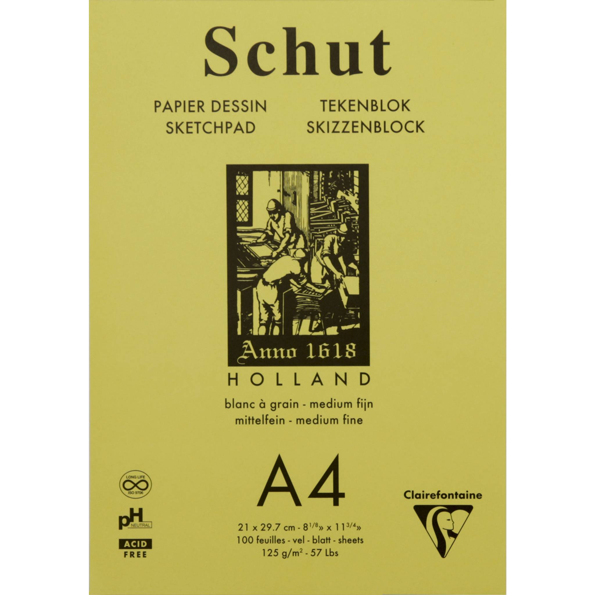 Clairefontaine 5x Skizzenblock A4 100 Blatt weiß telfeine Körnung SCH11804C