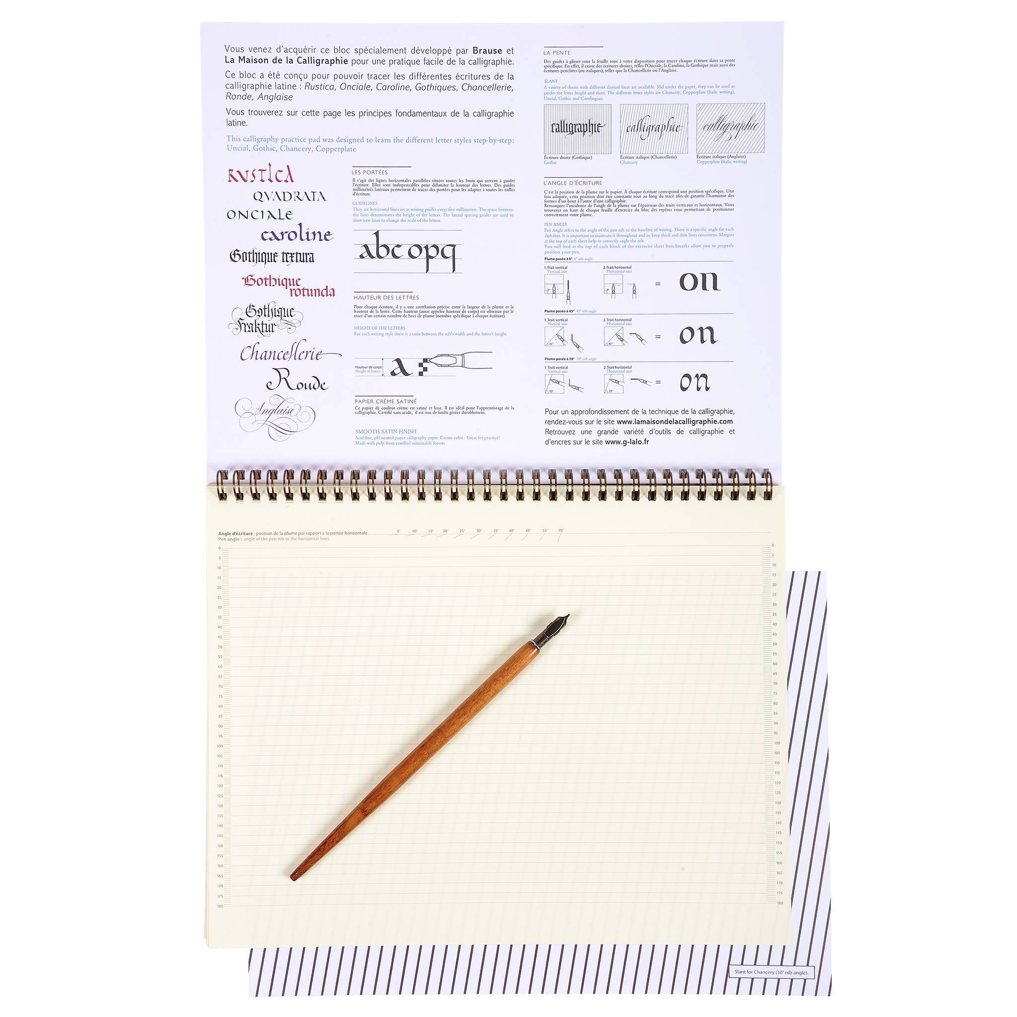 Brause 5x Kalligrafielernblock A3, 50 Bl liniert creme 90g, FR/ENG Creme 96442B