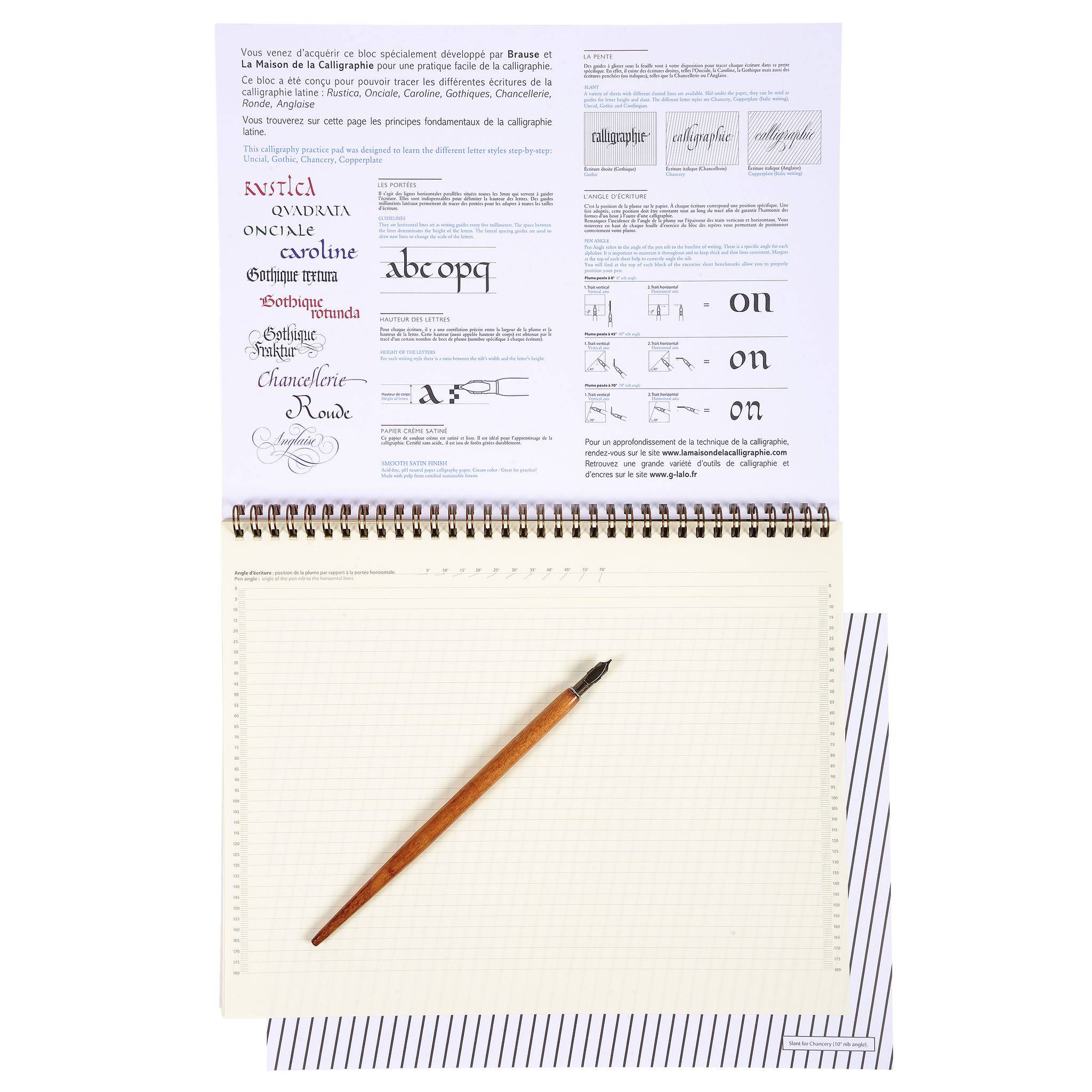 Brause 5x Kalligrafielernblock A3, 50 Bl liniert creme 90g, FR/ENG Creme 96442B