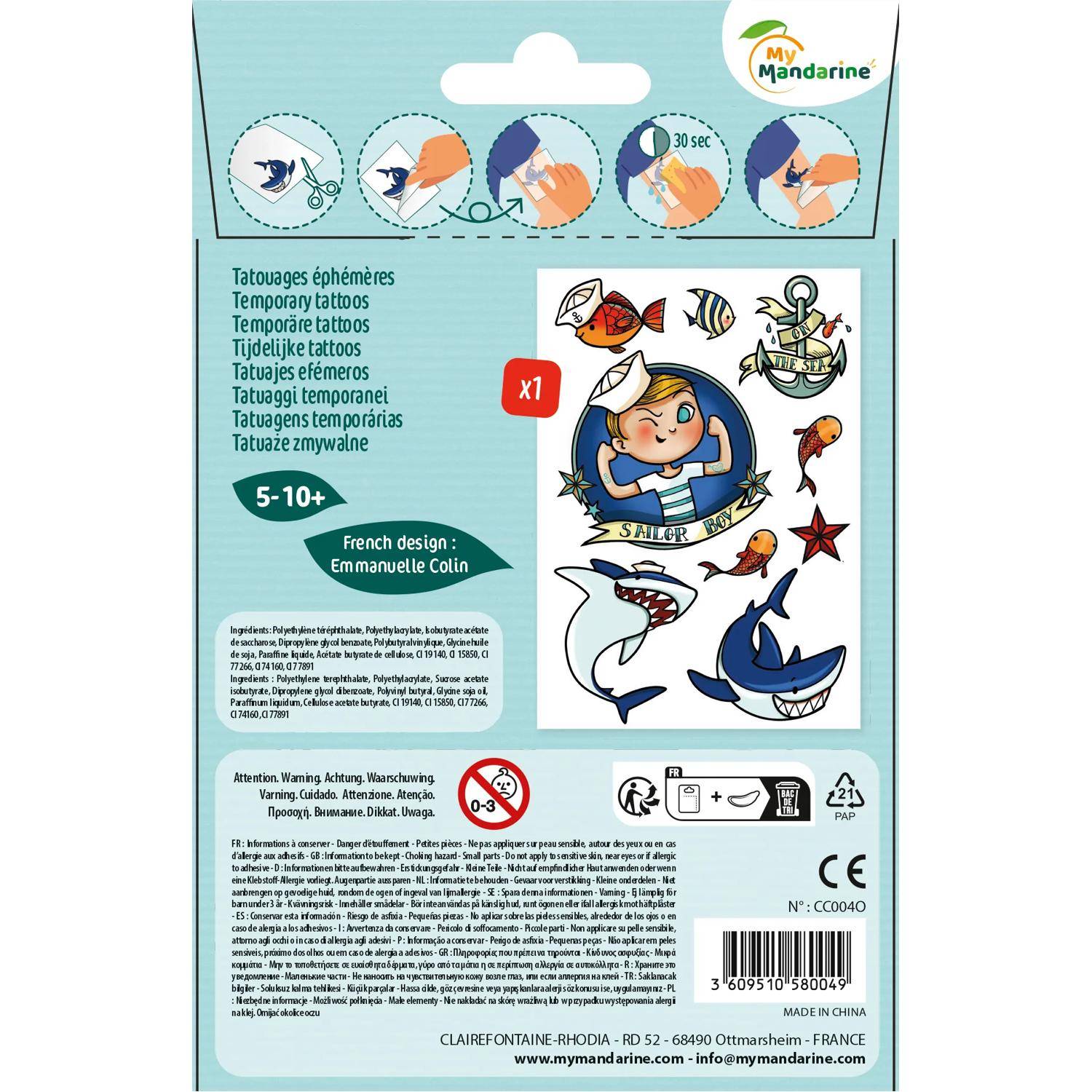 Avenue Mandarine 10x Tattoo' Mania, Marine - Mehrfarbig CC004O