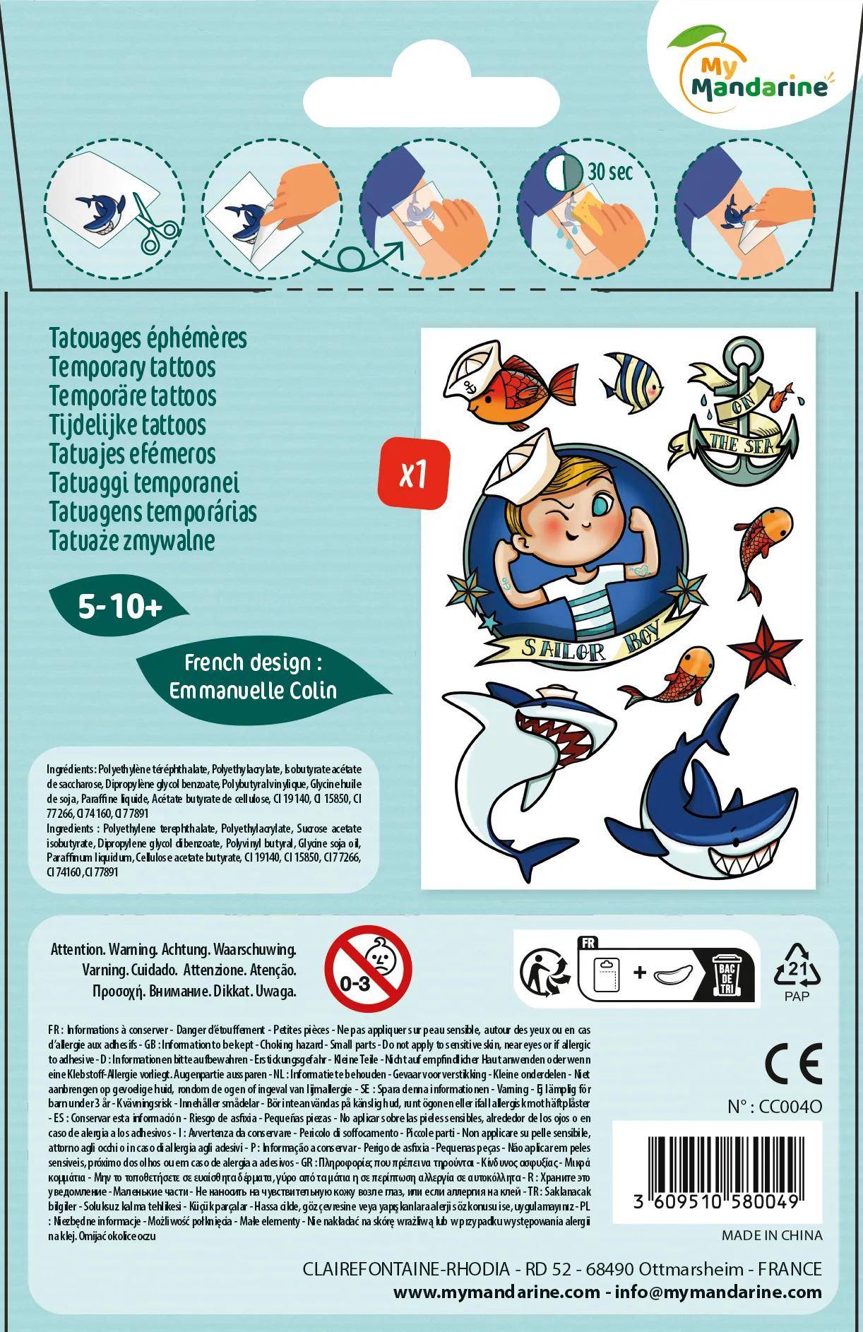 Avenue Mandarine 10x Tattoo' Mania, Marine - Mehrfarbig CC004O