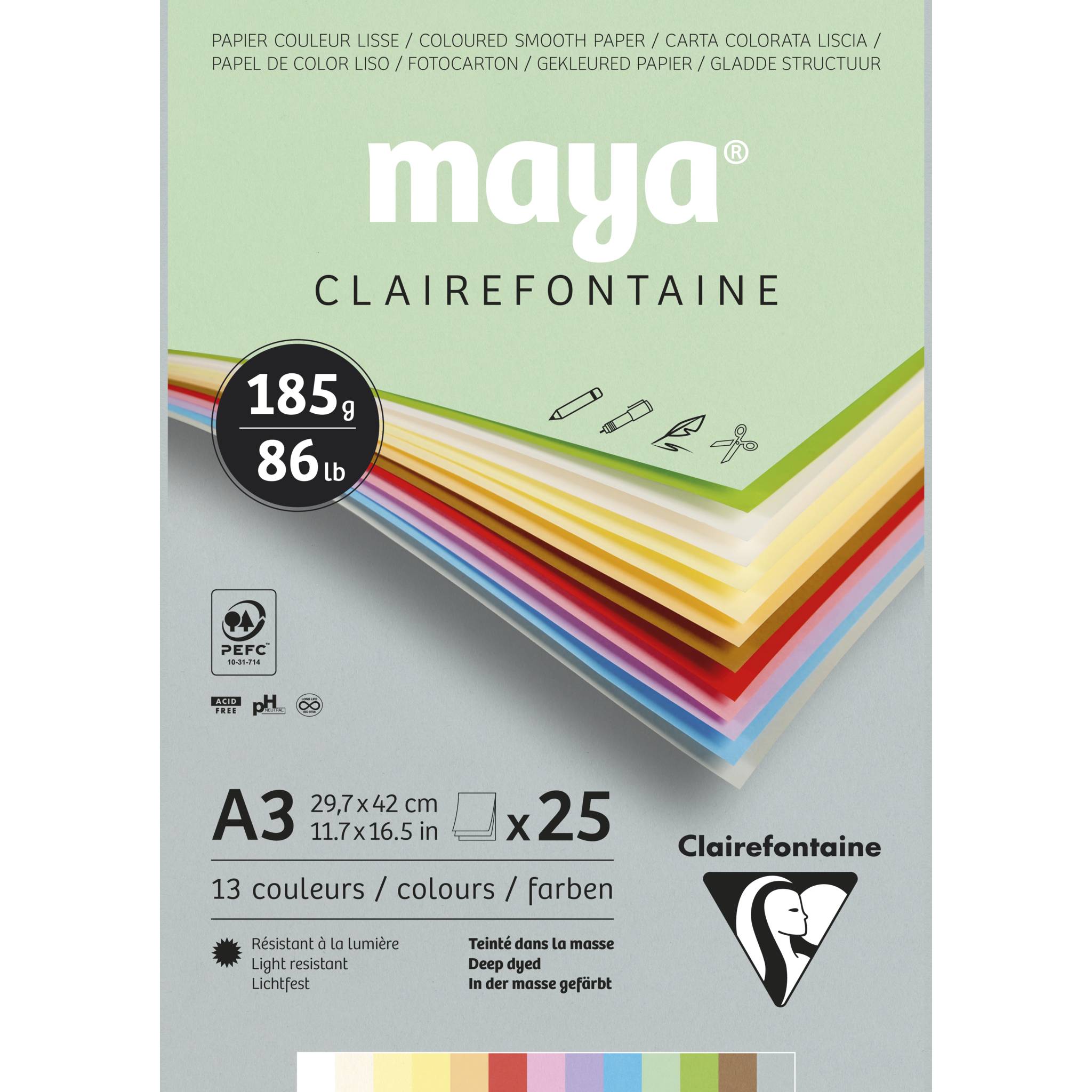 Clairefontaine 3x Block Maya 25 Blatt A3 185g Sortierung Pastell 975335C