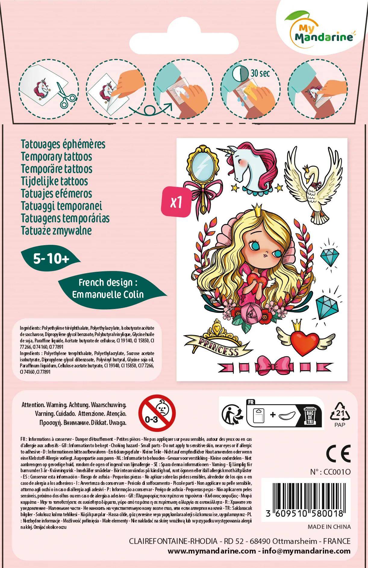 Avenue Mandarine 10x Tattoo' Mania, Prinzessin - Mehrfarbig CC001O