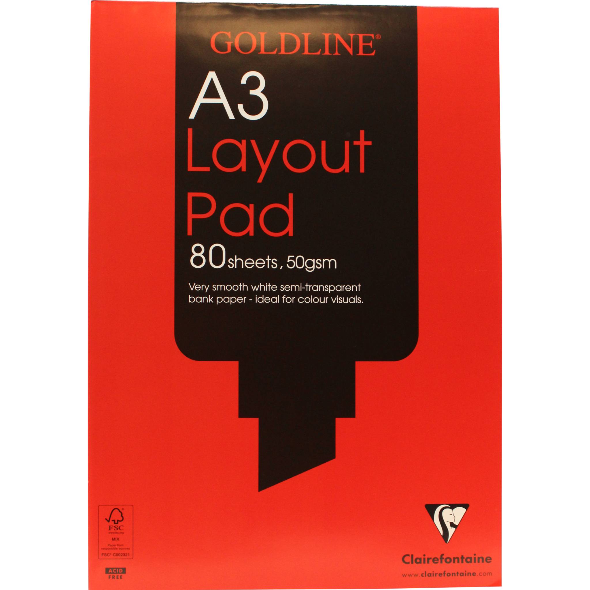 Clairefontaine 5x Goldline Layout Pad, Block geleimt, 80 Blatt A3 50g GPL1A3Z