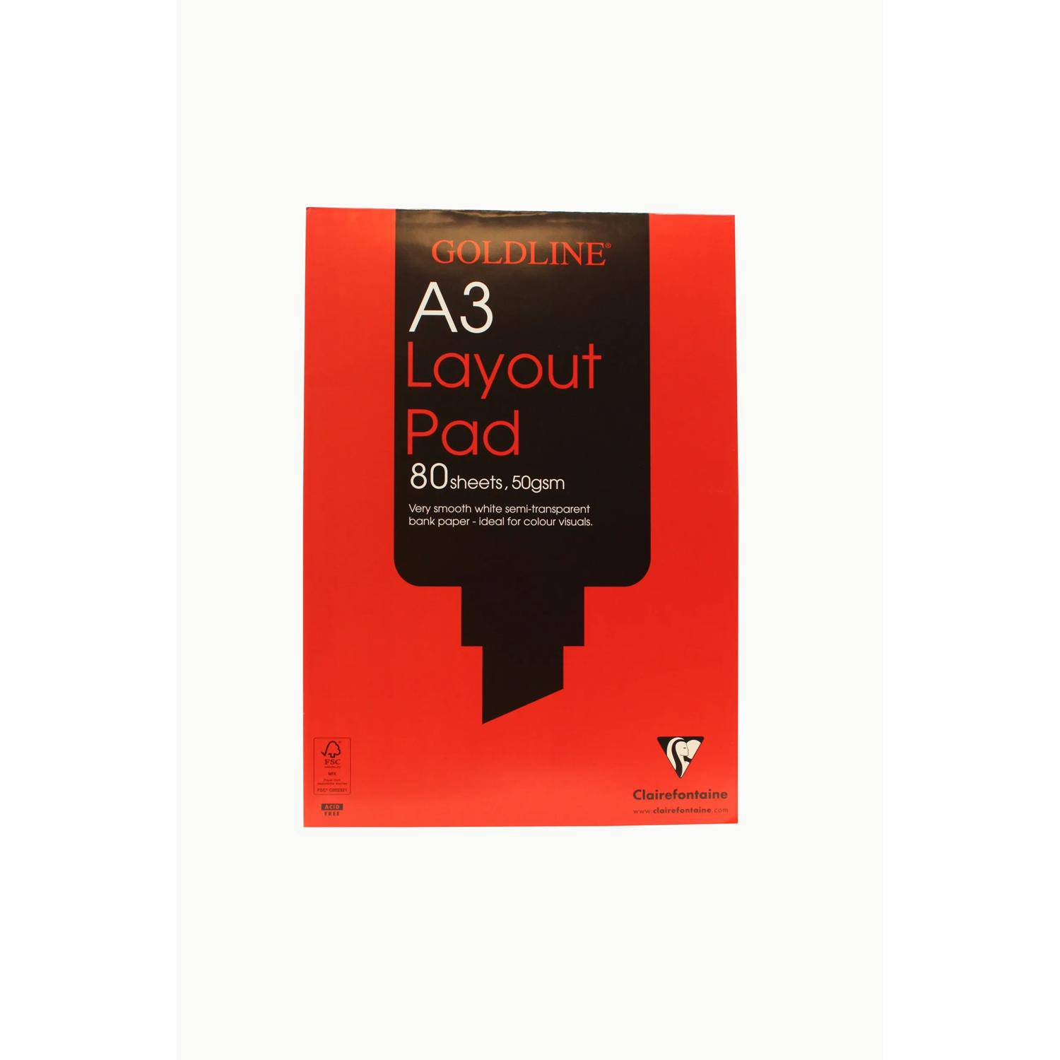 Clairefontaine 5x Goldline Layout Pad, Block geleimt, 80 Blatt A3 50g GPL1A3Z