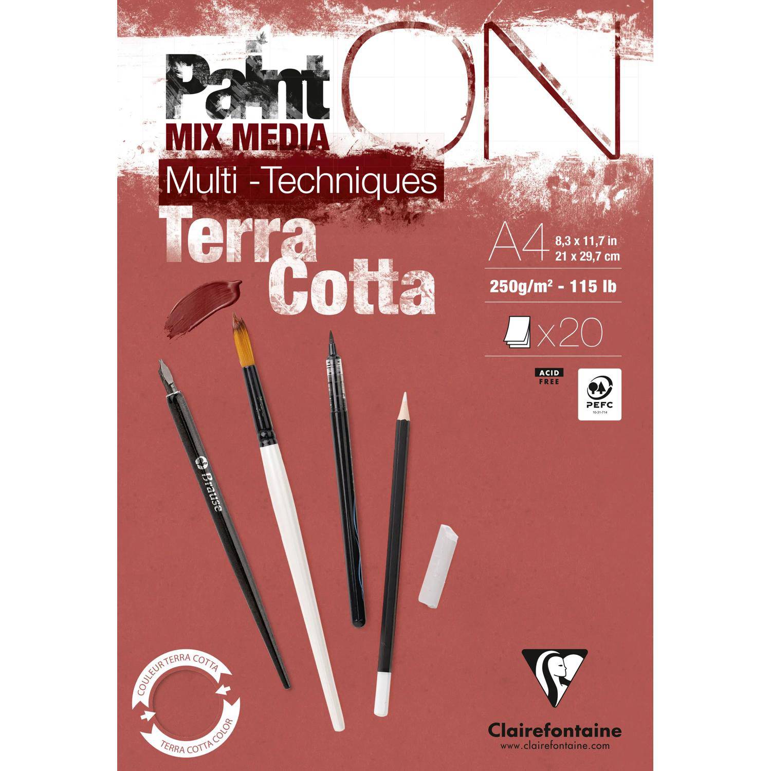 Clairefontaine 4x PaintON Terracotta, Block A4, geleimt, 20 Bl 250g, 976153C
