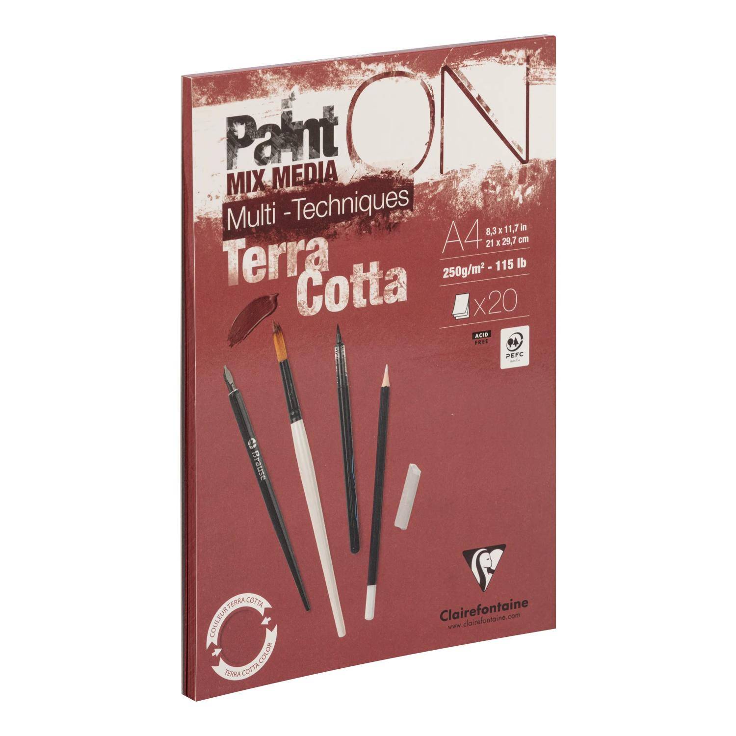 Clairefontaine 4x PaintON Terracotta, Block A4, geleimt, 20 Bl 250g, 976153C