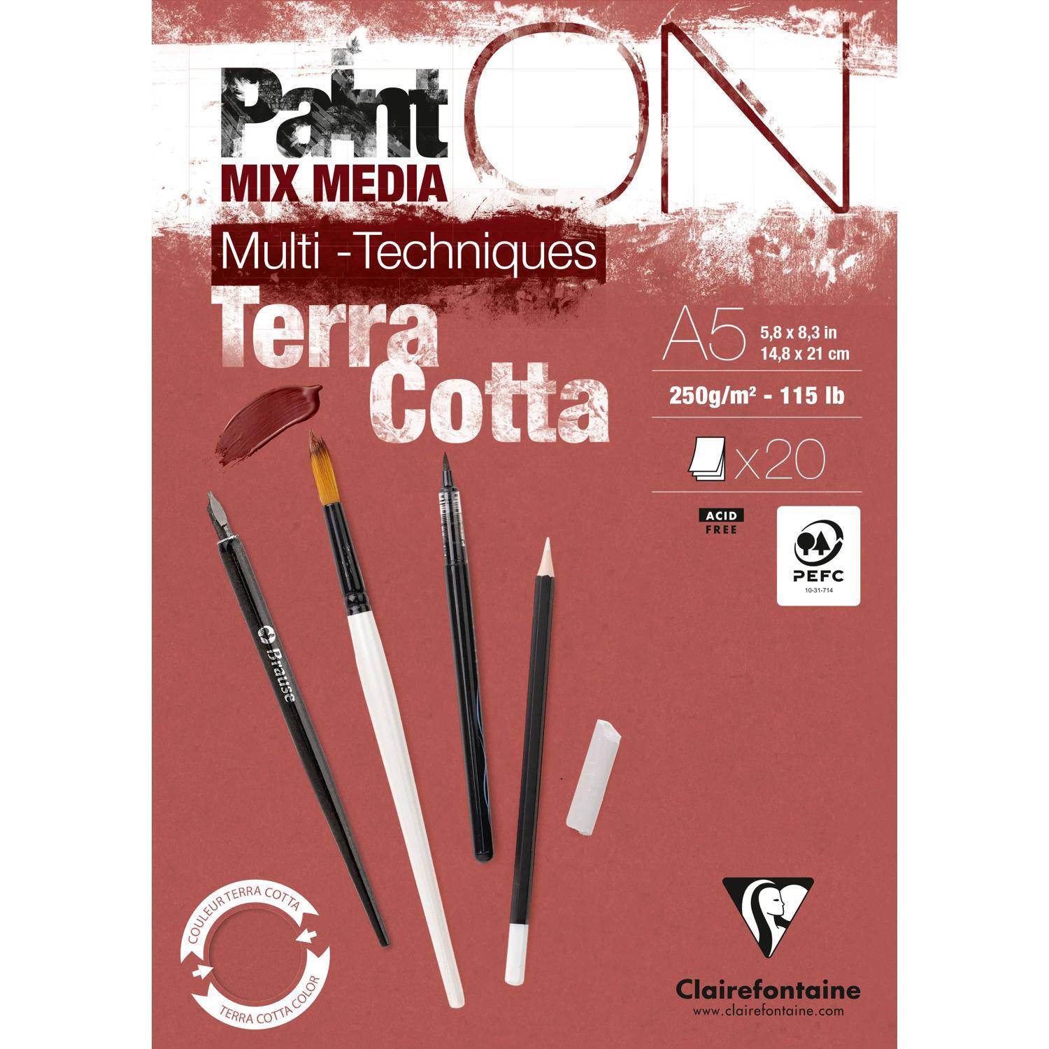 Clairefontaine 4x PaintON Terracotta, Block A5, geleimt, 20 Bl 250g, 976152C