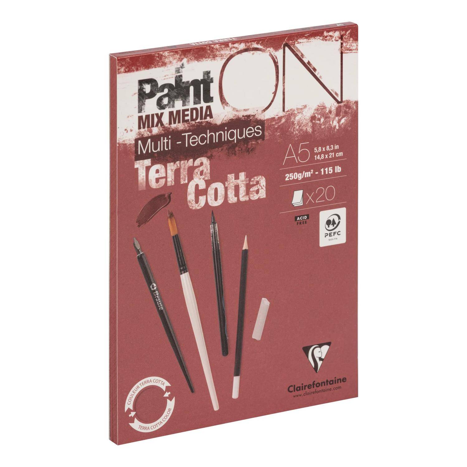 Clairefontaine 4x PaintON Terracotta, Block A5, geleimt, 20 Bl 250g, 976152C