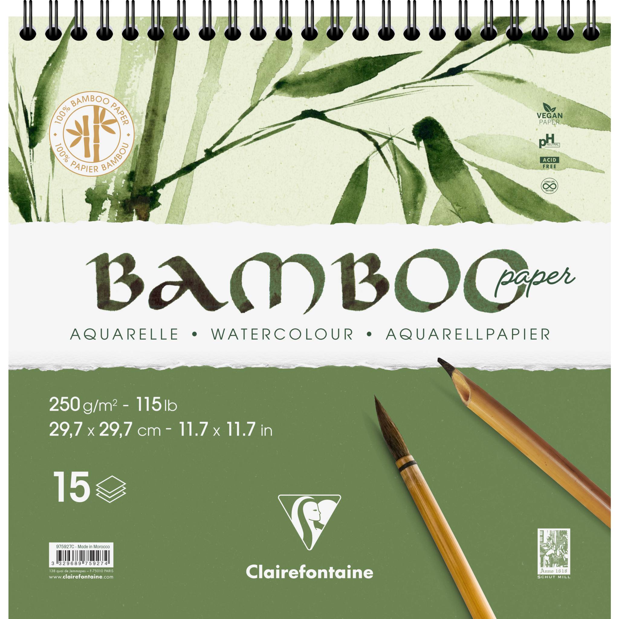 Clairefontaine 2x Spiralblock mit 15 Blatt Bambuspapier, 29,7x29,7 cm, 975927C