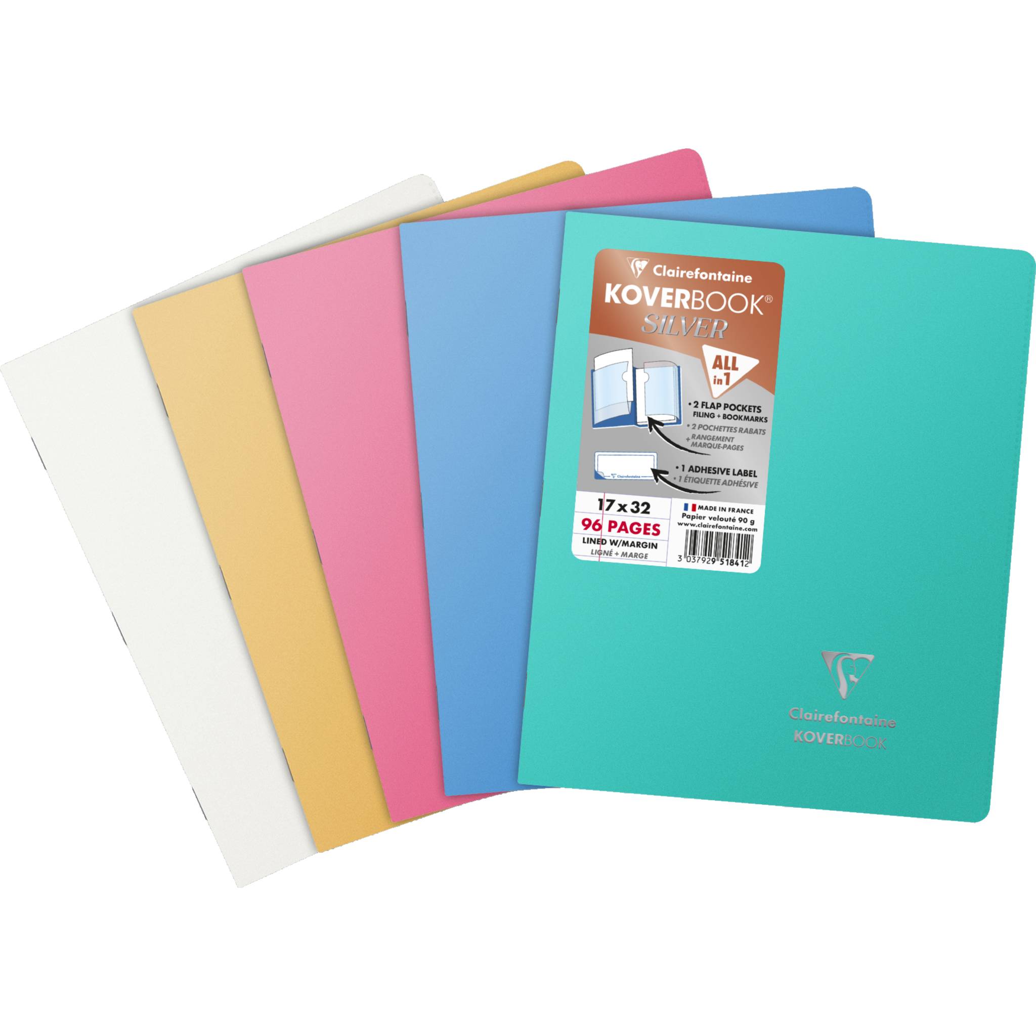 Clairefontaine Koverbook Silve 17x22 48bl lin+R st 10x - 951841C