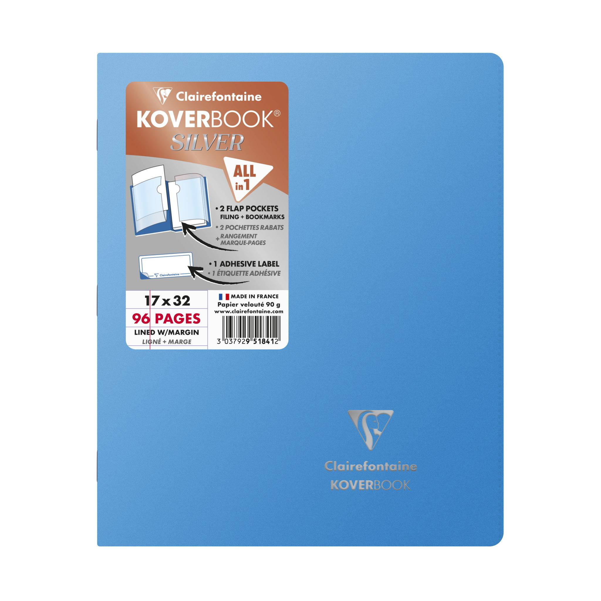 Clairefontaine Koverbook Silve 17x22 48bl lin+R st 10x - 951841C