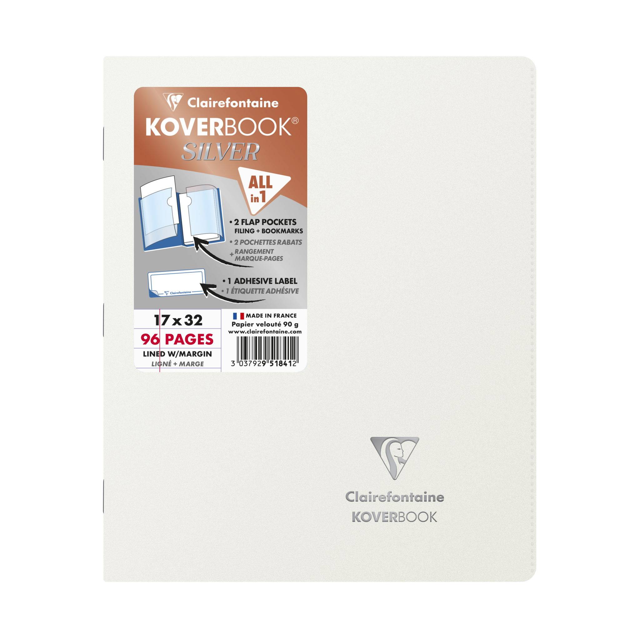 Clairefontaine Koverbook Silve 17x22 48bl lin+R st 10x - 951841C