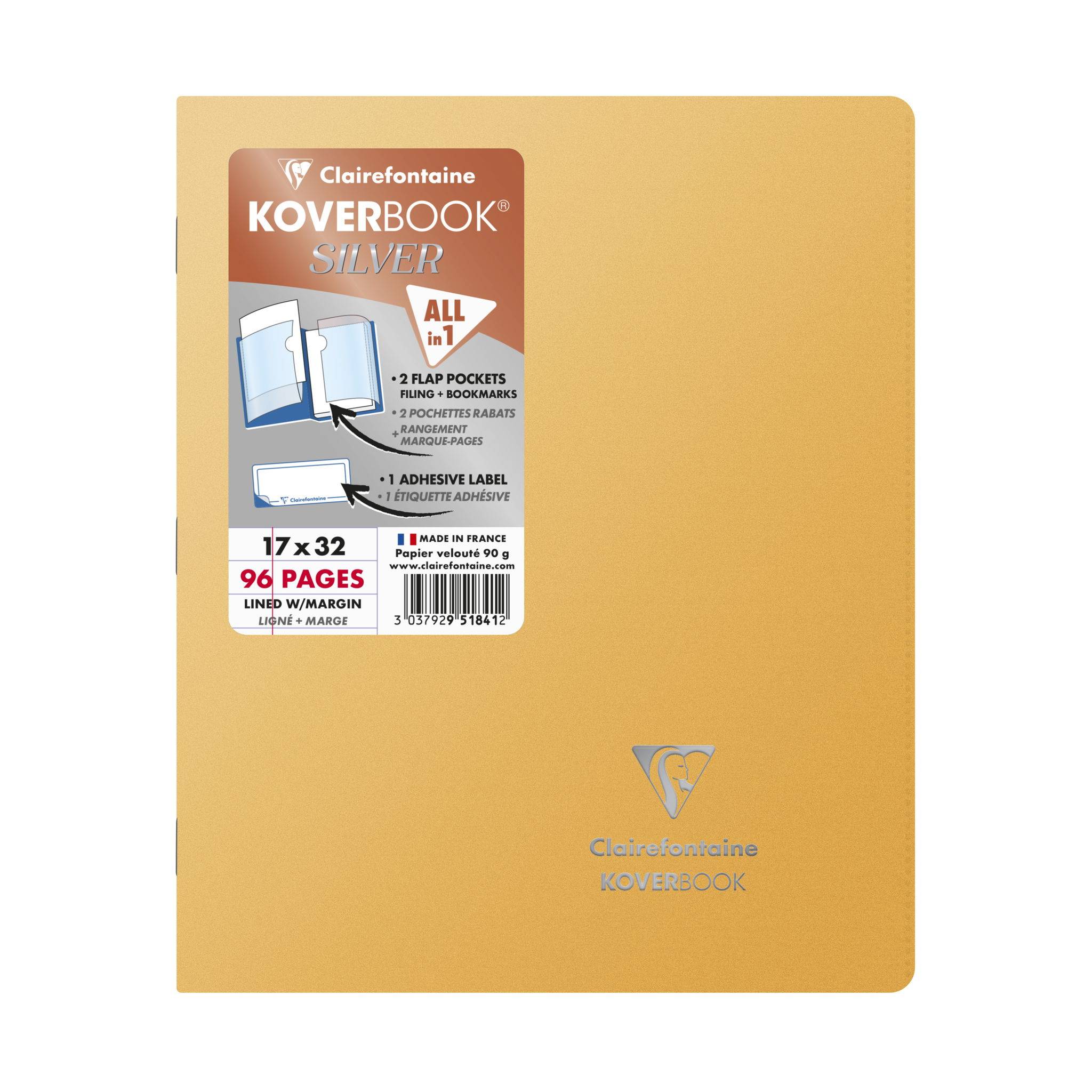 Clairefontaine Koverbook Silve 17x22 48bl lin+R st 10x - 951841C