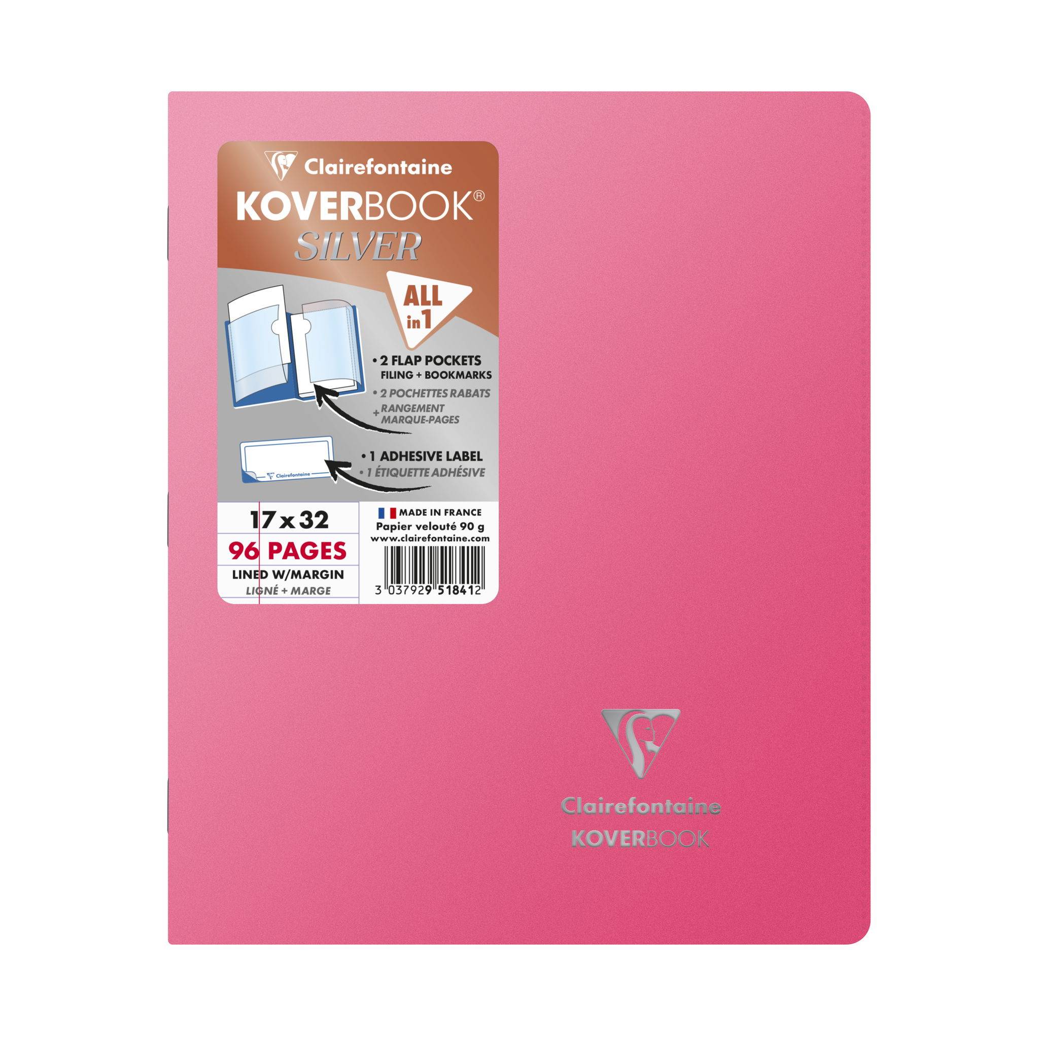 Clairefontaine Koverbook Silve 17x22 48bl lin+R st 10x - 951841C