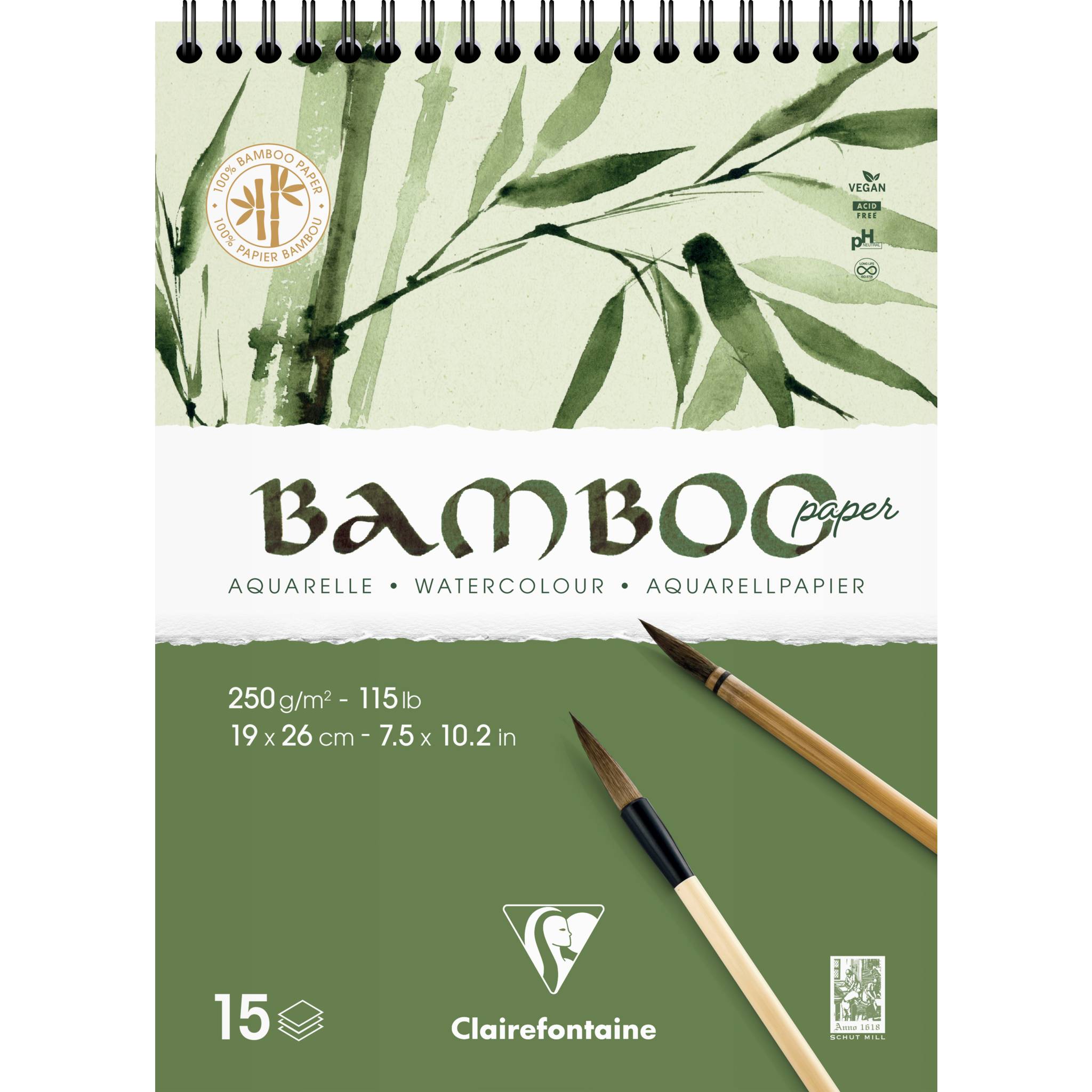 Clairefontaine 4x Bamboo, Spiralblock 15 Bl Bambuspapier, 19x26 cm, 250g 975925C
