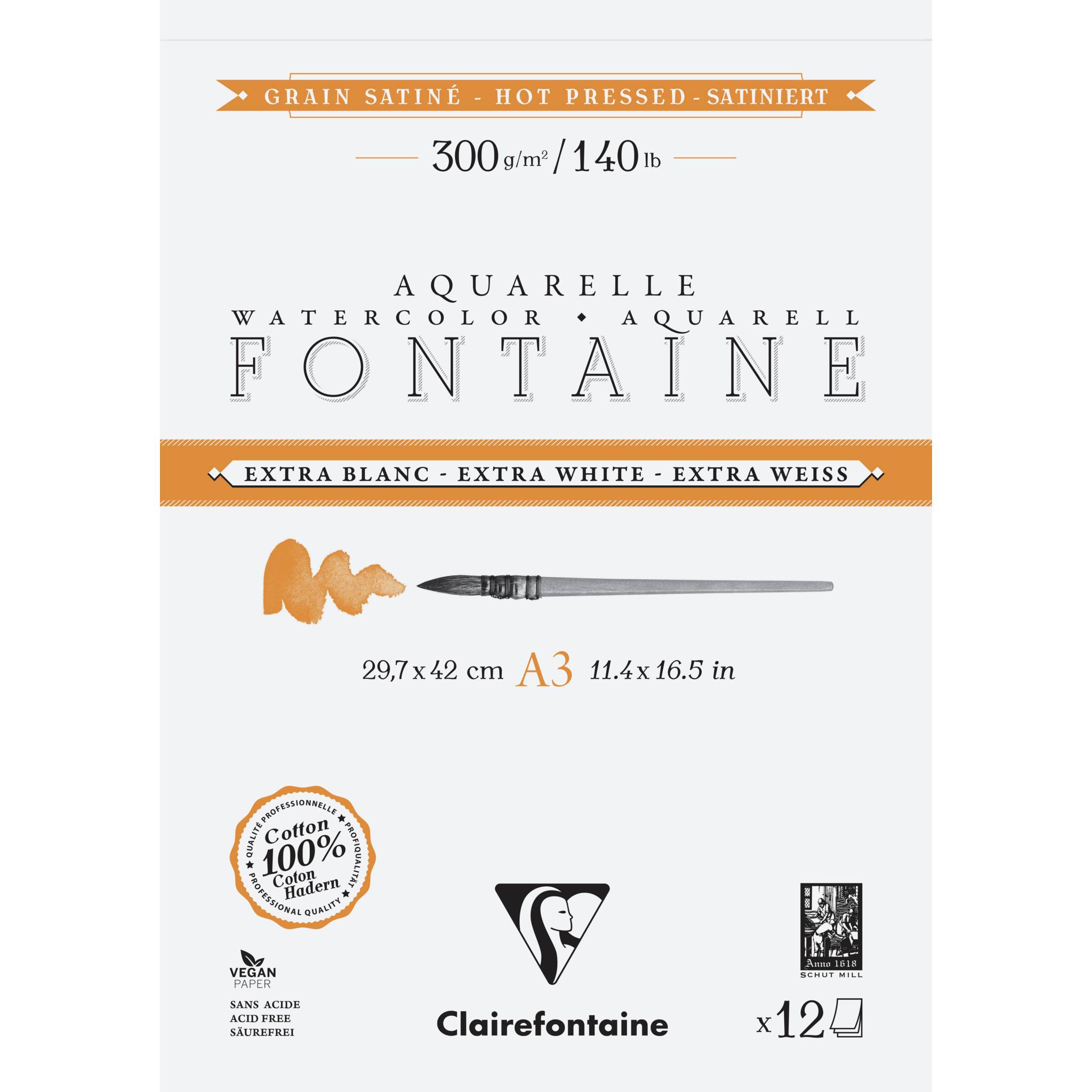 Clairefontaine 5x Block Aquarellpapier 12 Blatt A3 extra weiß - 976028C