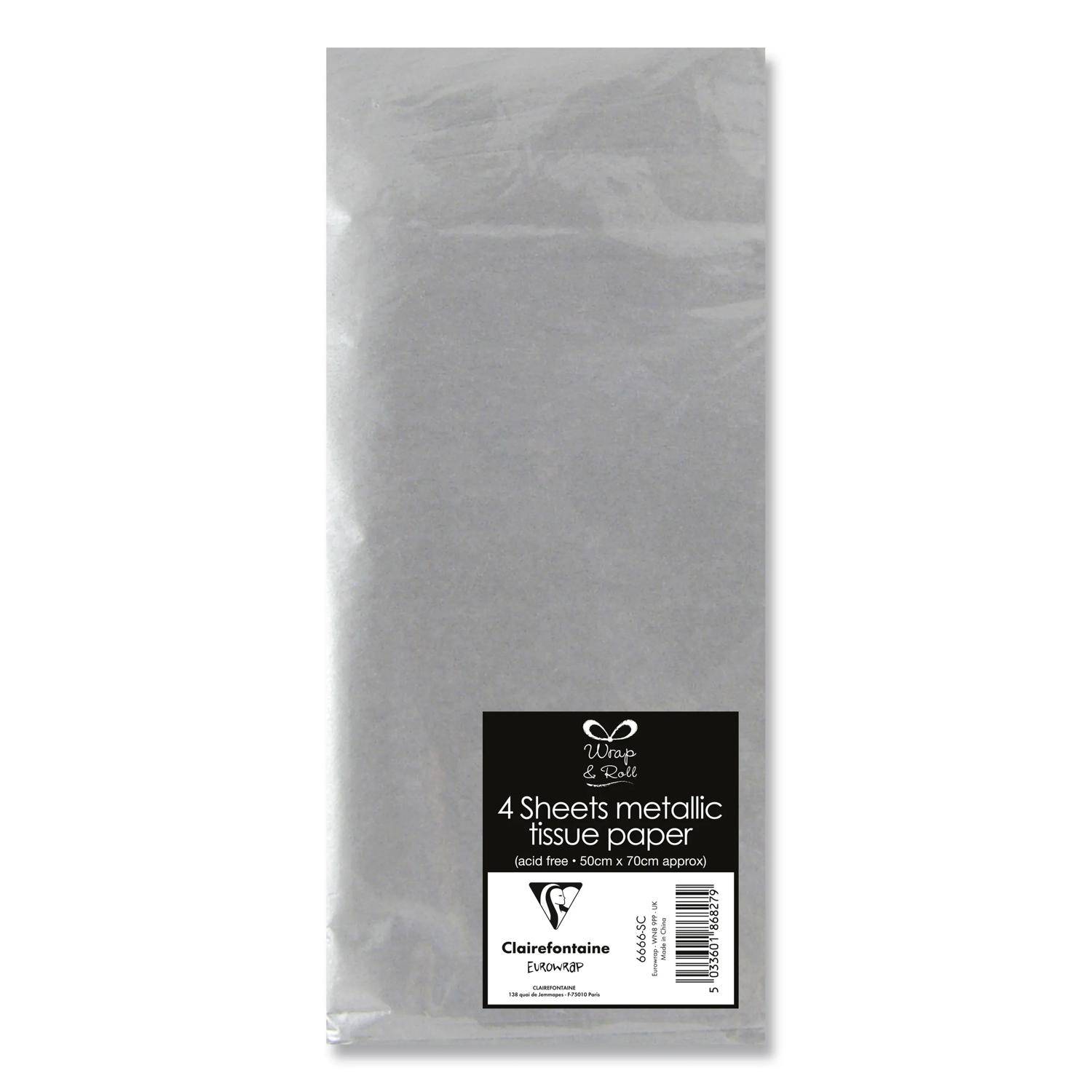 Clairefontaine 12x Seidenpapier Pack. 6 Blatt 50x70cm silber Metallic- 6666-SC
