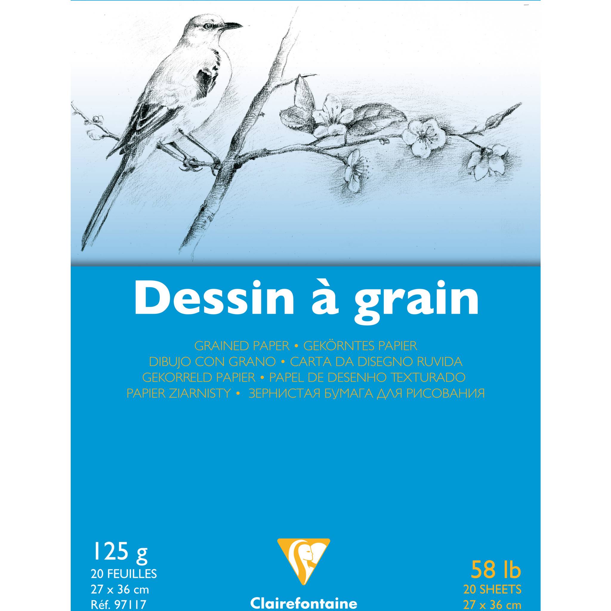 Clairefontaine 5x Gekörntes Zeichenpapier Block 20 Blatt 27x36cm weiß 97117C