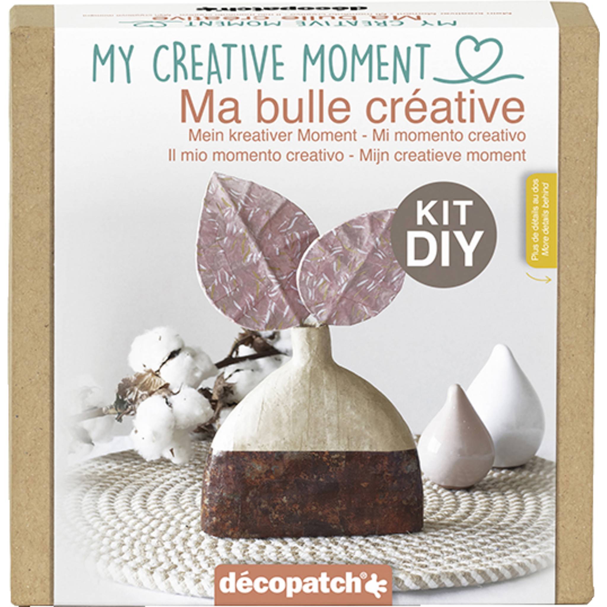 Décopatch 5x Mini-Set für Erwachsene, Mein kreativer Moment Vase/Blätter KIT039C