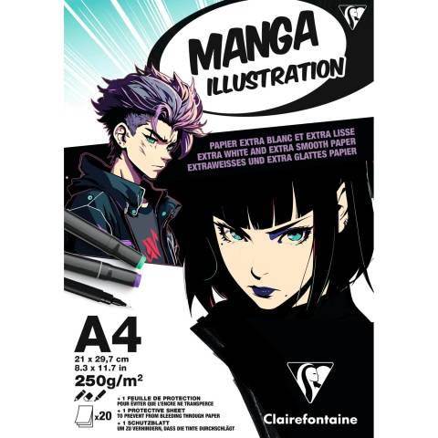 Clairefontaine 4x Manga Illustration, Block A4, 20 Bl 250g, extraweiß 976163C