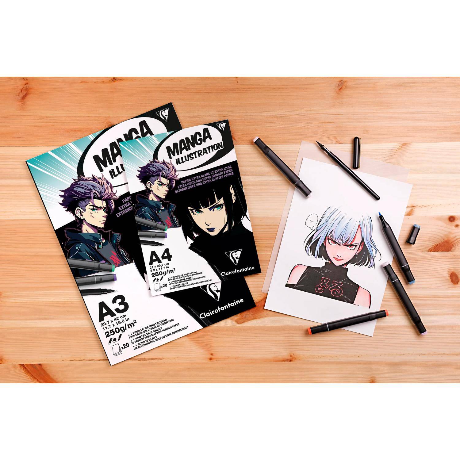 Clairefontaine 4x Manga Illustration, Block A3, 20 Bl 250g, extraweiß 976164C
