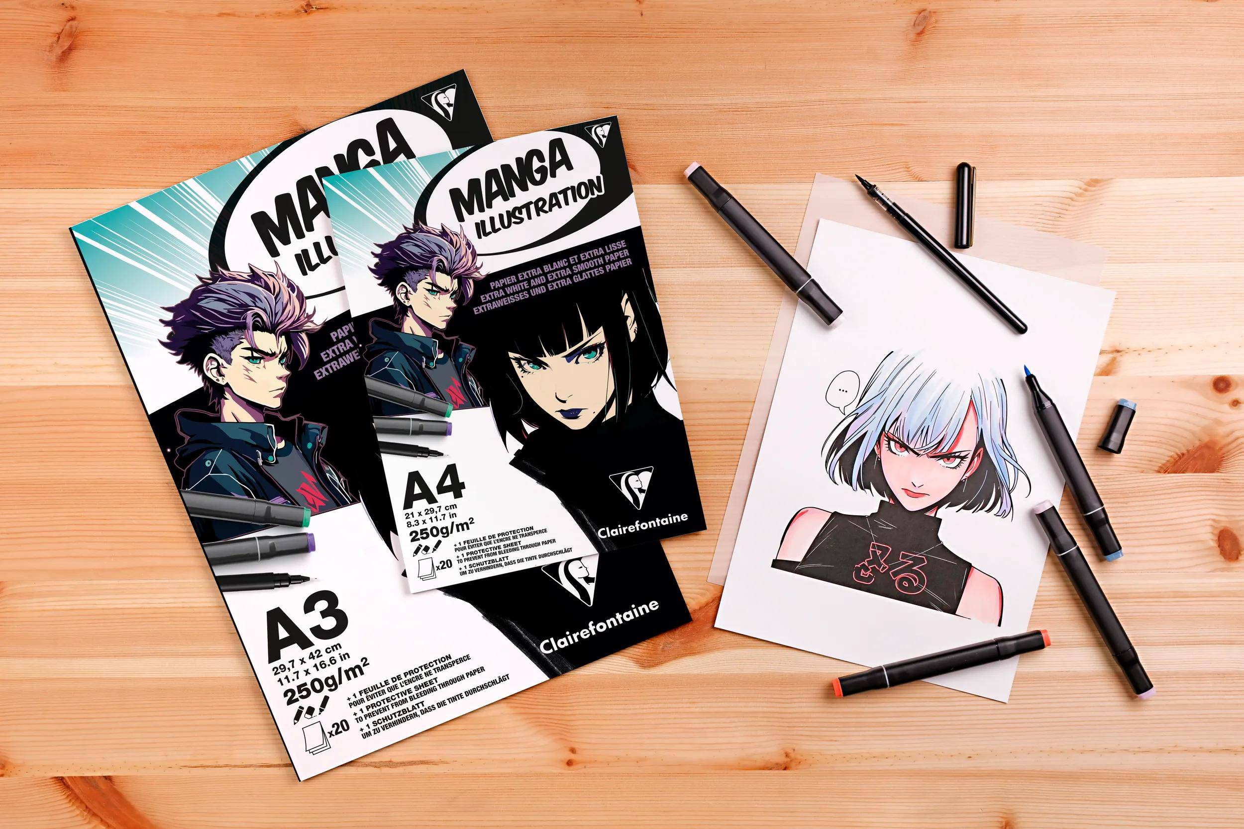 Clairefontaine 4x Manga Illustration, Block A5, 20 Bl 250g, extraweiß 976162C