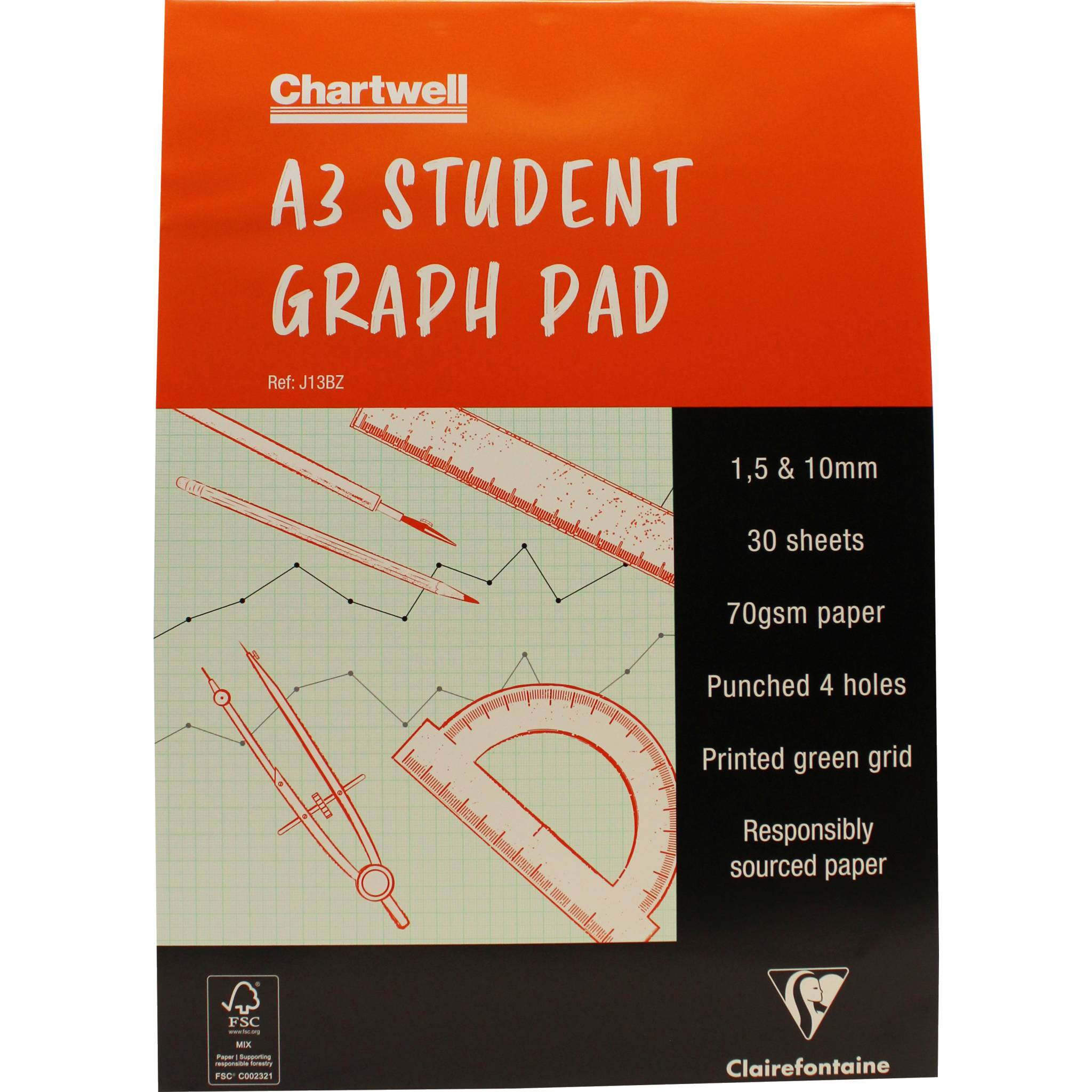 Clairefontaine 5x Chartwell Block geleimt, 50 Blatt A3 70g 1,5 & 10mm - J13BZ