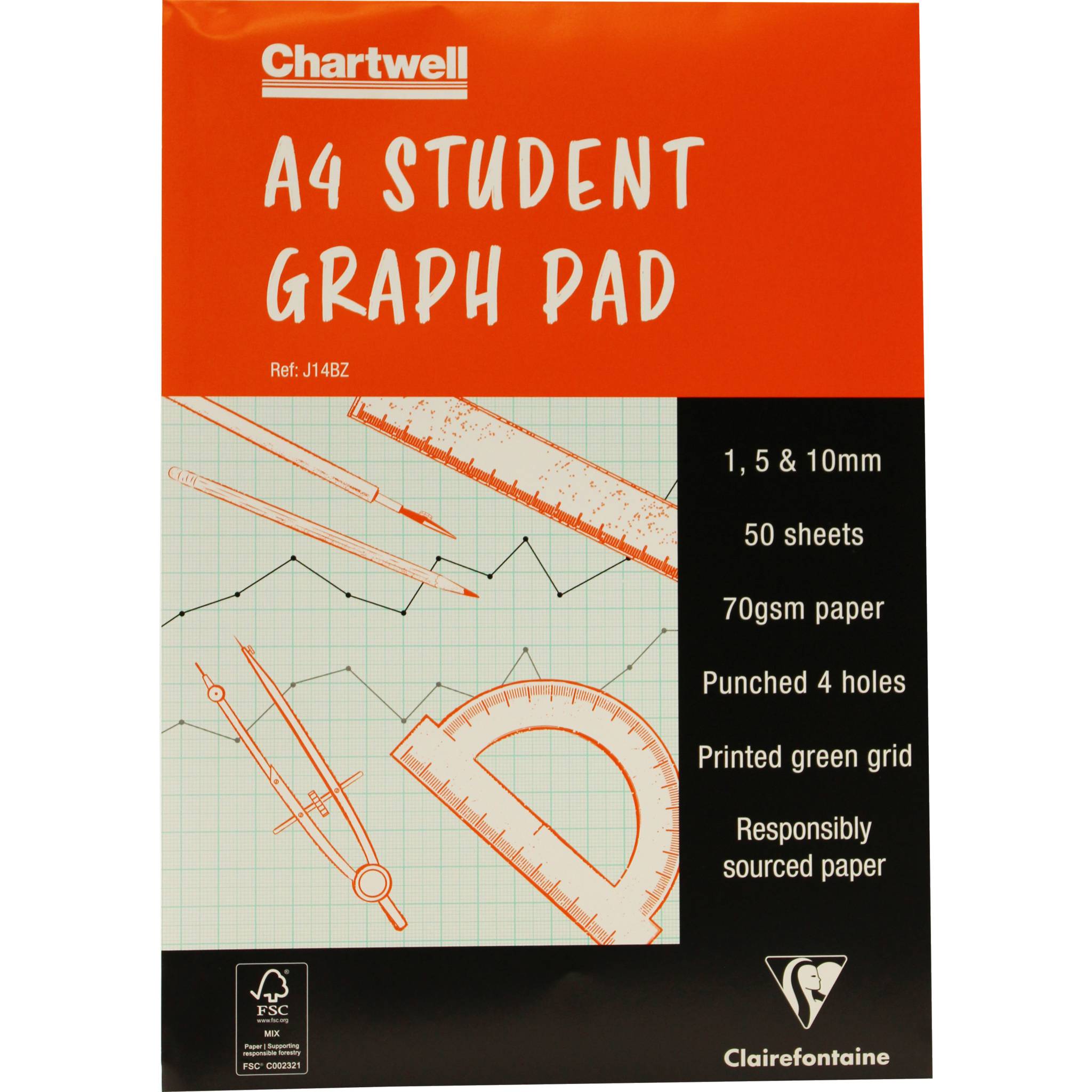Clairefontaine 10x Chartwell Block geleimt, 50 Blatt A4 70g 1,5 & 10mm - J14BZ